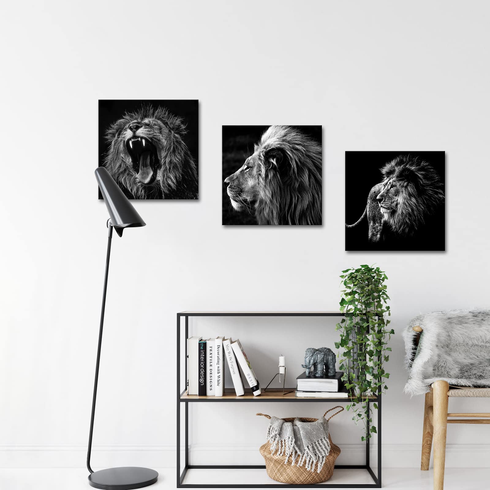 KREATIVE ARTS Lion King Black and White Canvas Prints Wall Art - 3 Panels, 12x12 inch, Modern Decor for Living Room & Office