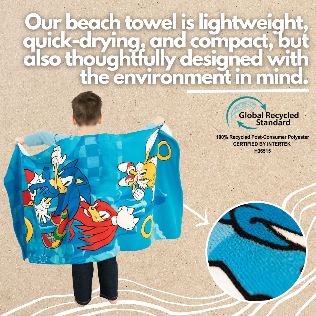 Franco Sonic The Hedgehog Recycled Polyester Beach Towel, 58 In X 28 In, Ready To Run Pattern