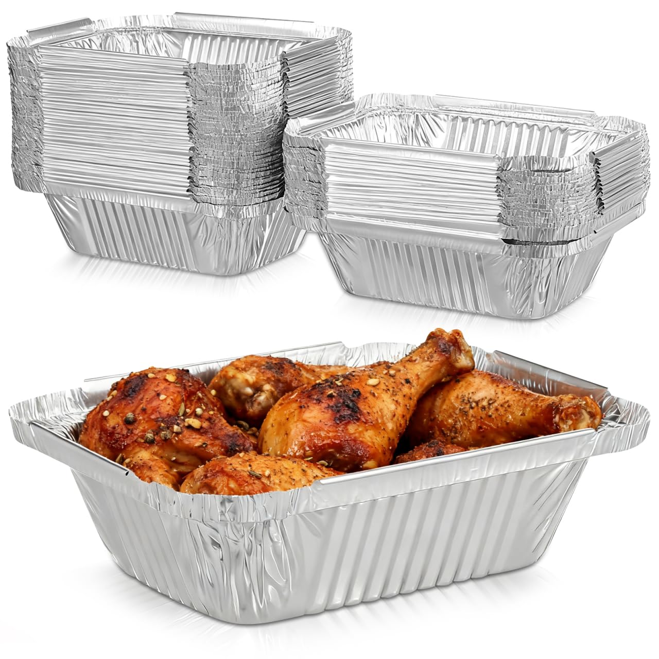 MAGICLULU 50 Pack 5x4 Inch Small Aluminum Foil Pans  200ml Heavy Duty Disposable Tin Food Containers, Deep Baking Trays for Air