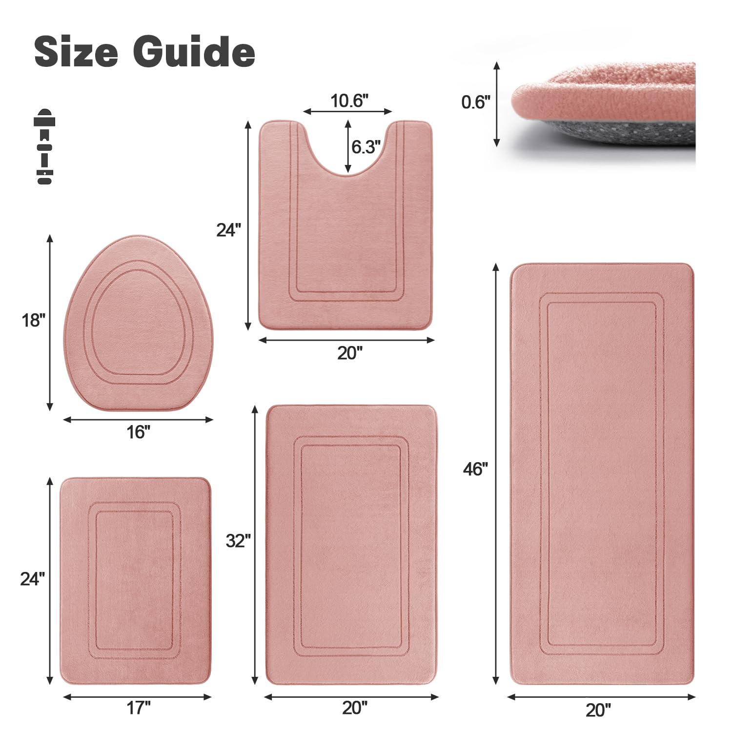 Yihouse Pink Memory Foam Bathroom Rug Set 5 Piece, Absorbent Bathroom Mat Set, Non Slip Bath Mats For Bathroom, Washable & Dry Q