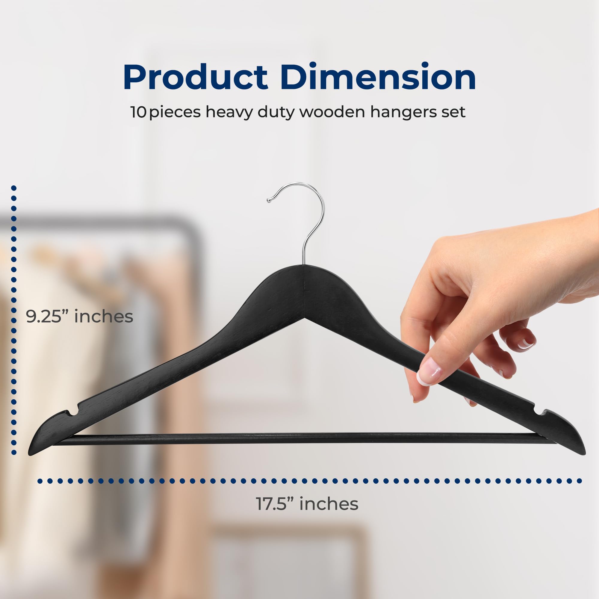 Serenelife Wooden Hangers 10 Pack, Non-Slip, Sturdy, Heavy Duty Suit Hanger Set With 360 Chrome Swivel Hook, Space-Saving Wood H