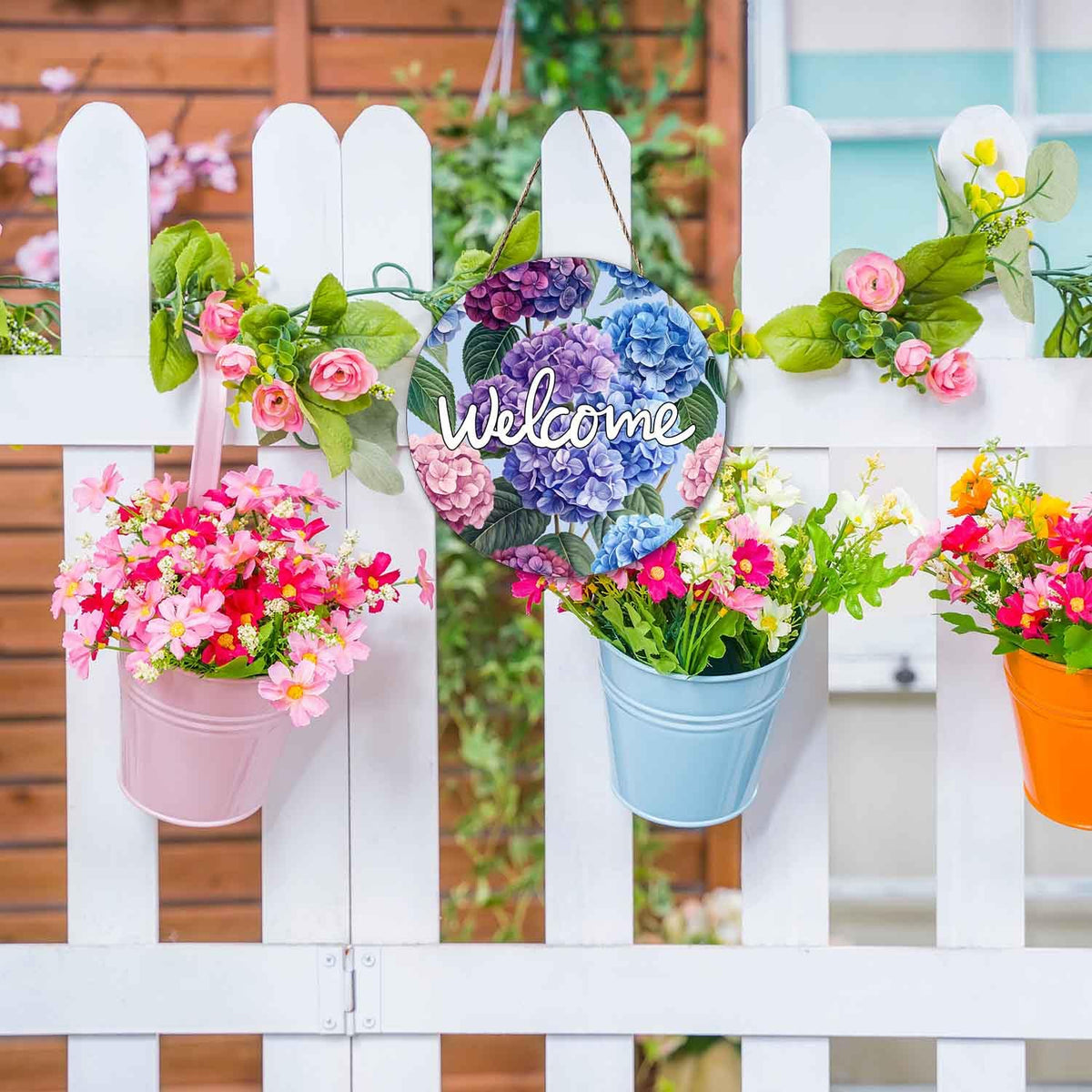 Ceutoiy Welcome Hanging Sign Front Door Decor Hydrangea Floral, Wooden ...