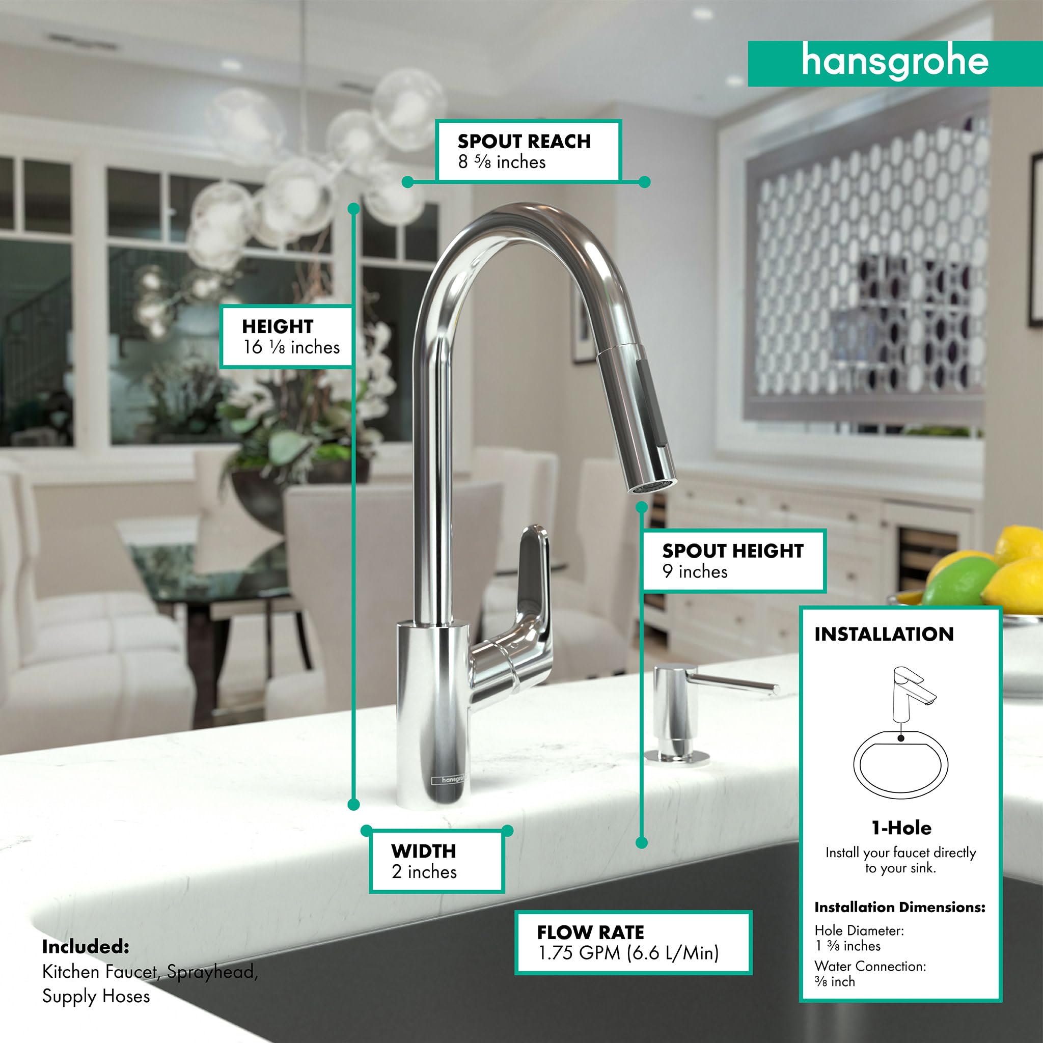 Hansgrohe Focus Chrome High Arc Kitchen Faucet, Kitchen Faucets With Pull Down Sprayer, Faucet For Kitchen Sink, Magnetic Dockin