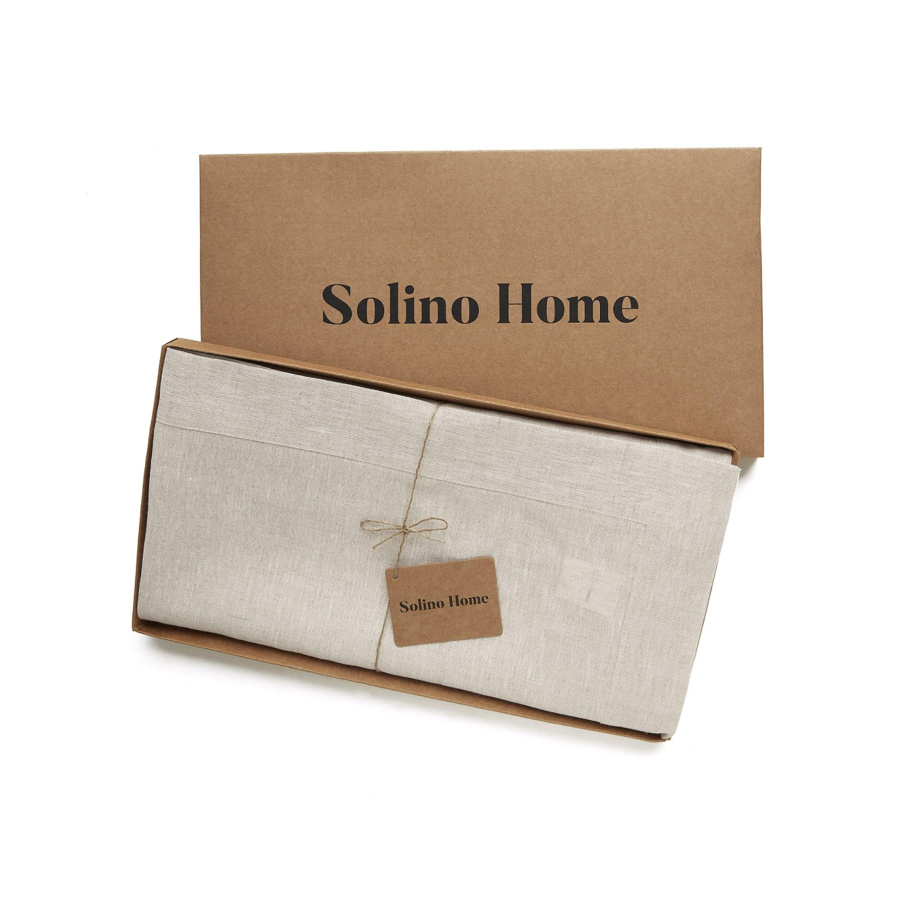 Solino Home Linen Tablecloth 132'' L X 60'' W Inch - 100% Pure Linen Light Natural Table Cloth For Rectangle Tables - Athena, Ma