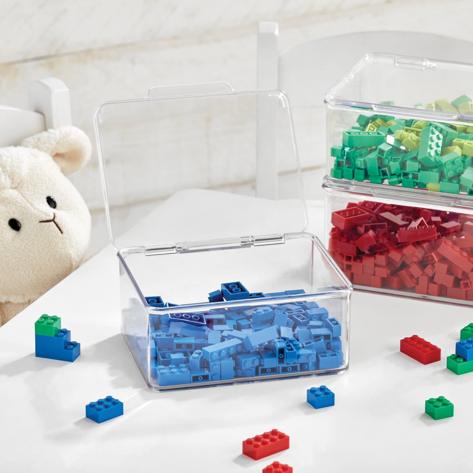 Mdesign Plastic Playroom/Gaming Storage Organizer Box Containers, Hinged Lid For Shelves Or Cubby, Holds Small Toys, Building Bl