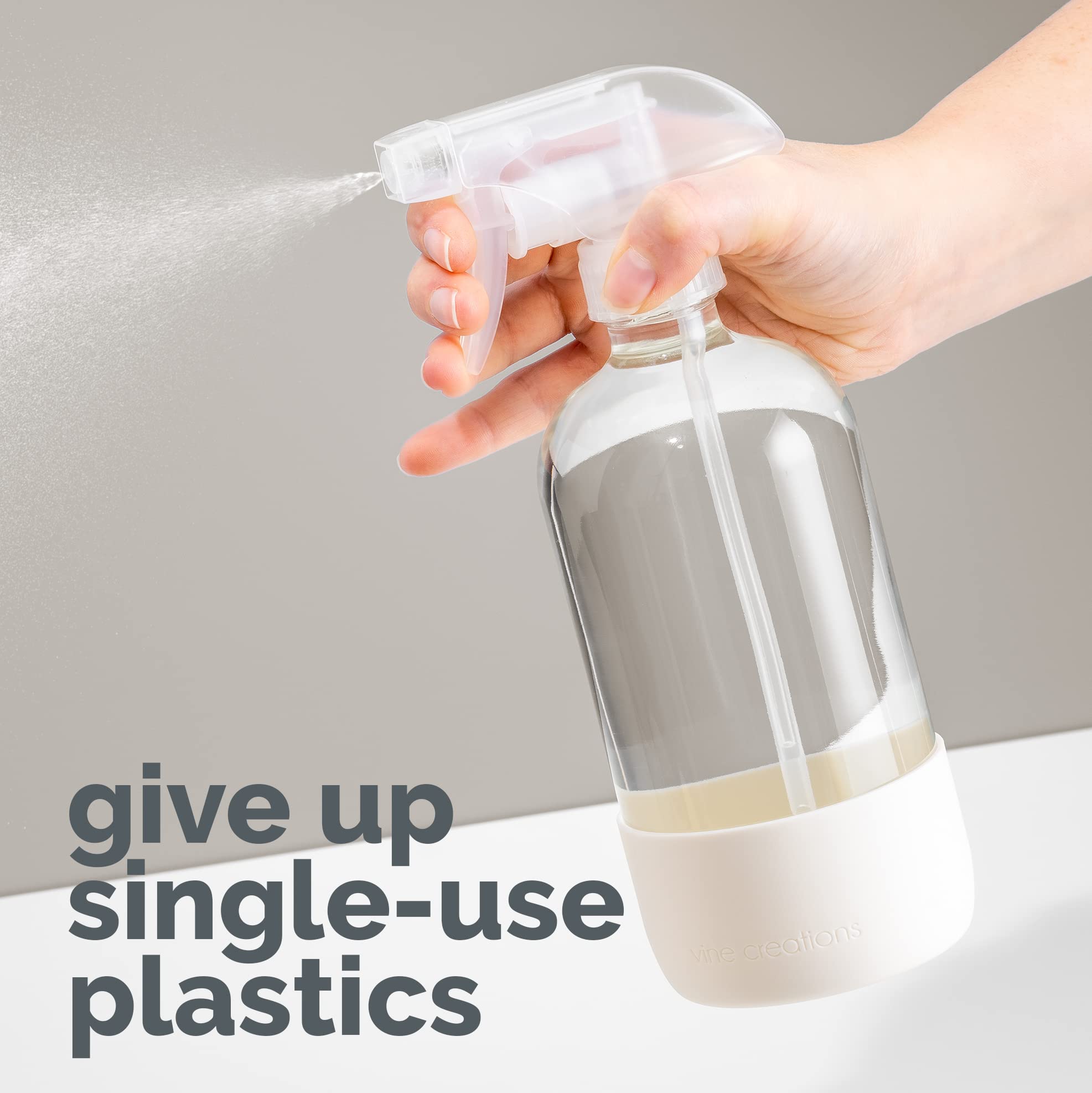 Vine Creations Glass Spray Bottles For Cleaning Solutions, Clear Glass Spray Bottle With Silicone Sleeve, 16 Oz Empty Spray Bott