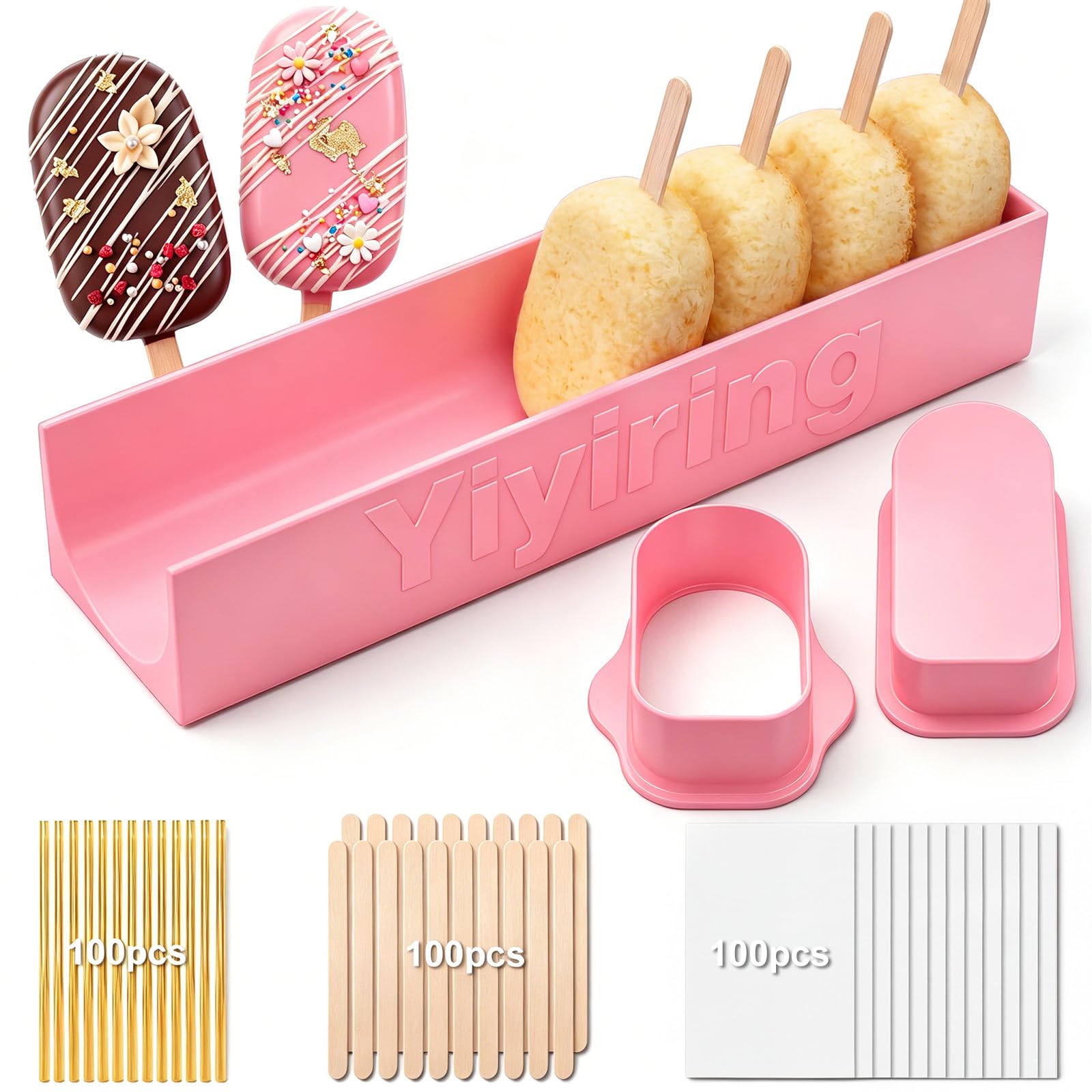Yiyiring 3in Cakesicle Cutter with 9in Tray, Cakesicle Mold Set, Pink
