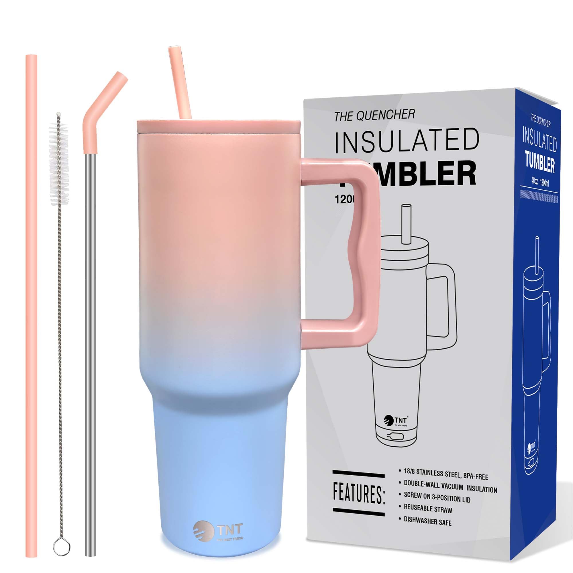 Tnt The Next Trend Stainless Steel Tumbler With Lid, Handle & Straws, Brush  Double Wall Insulated, Leakproof Hot & Cold Sipper