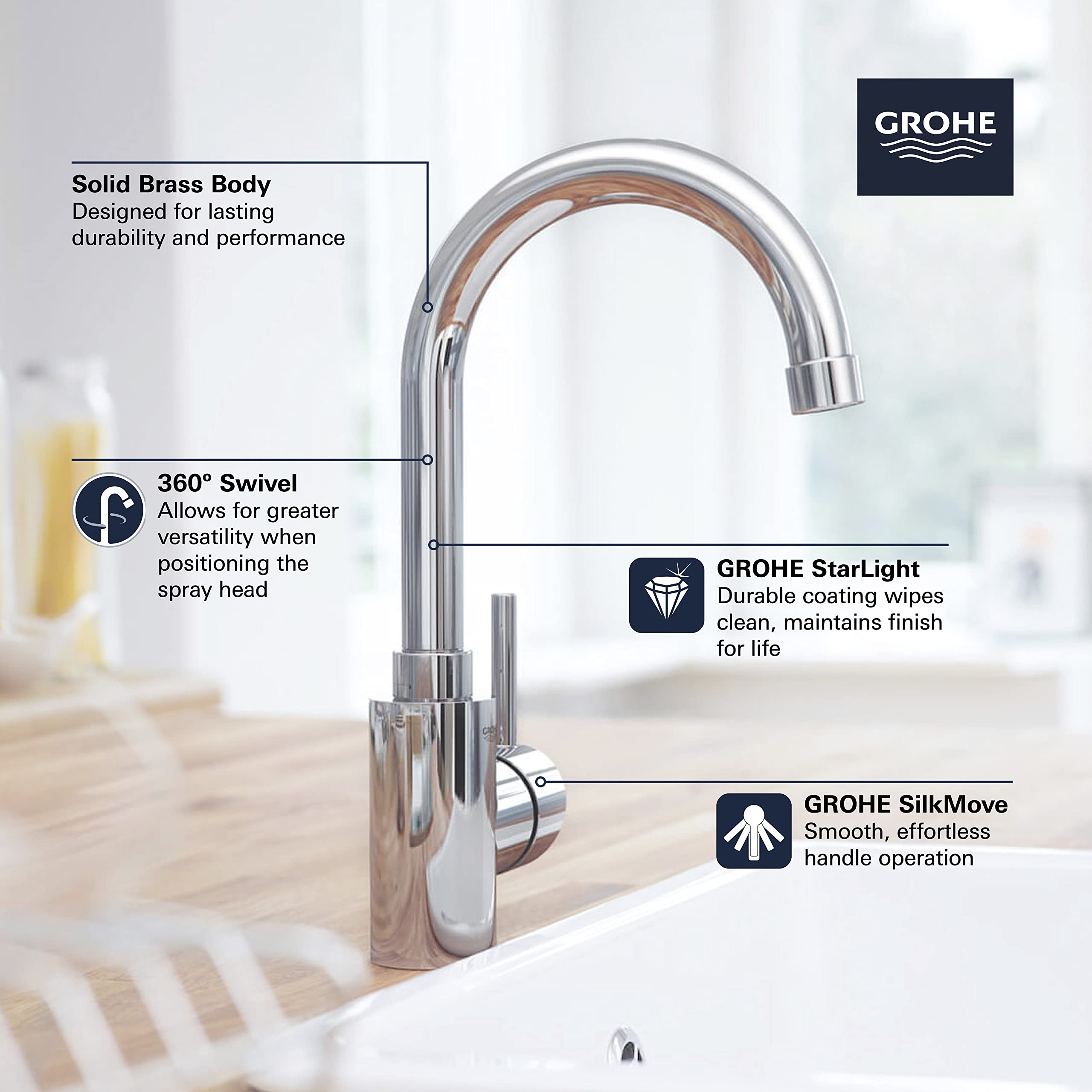 Grohe 31518Dc0 Concetto Single-Handle Kitchen Faucet, 1.5 Gpm, Supersteel Infinityfinish