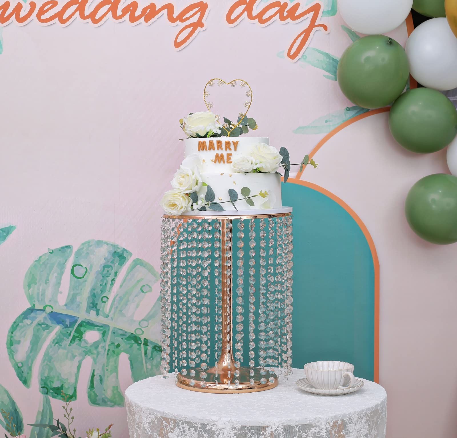 12In Dia Crystal Pendant Cake Stand,16'' High Gold Dessert Table Display Set,Can Hold Thick For Heavy Or Multi-Tiered Cakes,Use