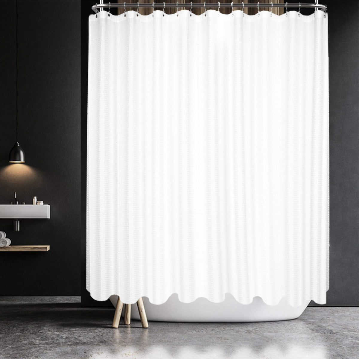 Barossa Design Waffle Weave Clawfoot Tub Shower Curtain 180 X 70 Inch Wrap Around - Heavy-Weighted Fabric To Stop Blowing, Washa