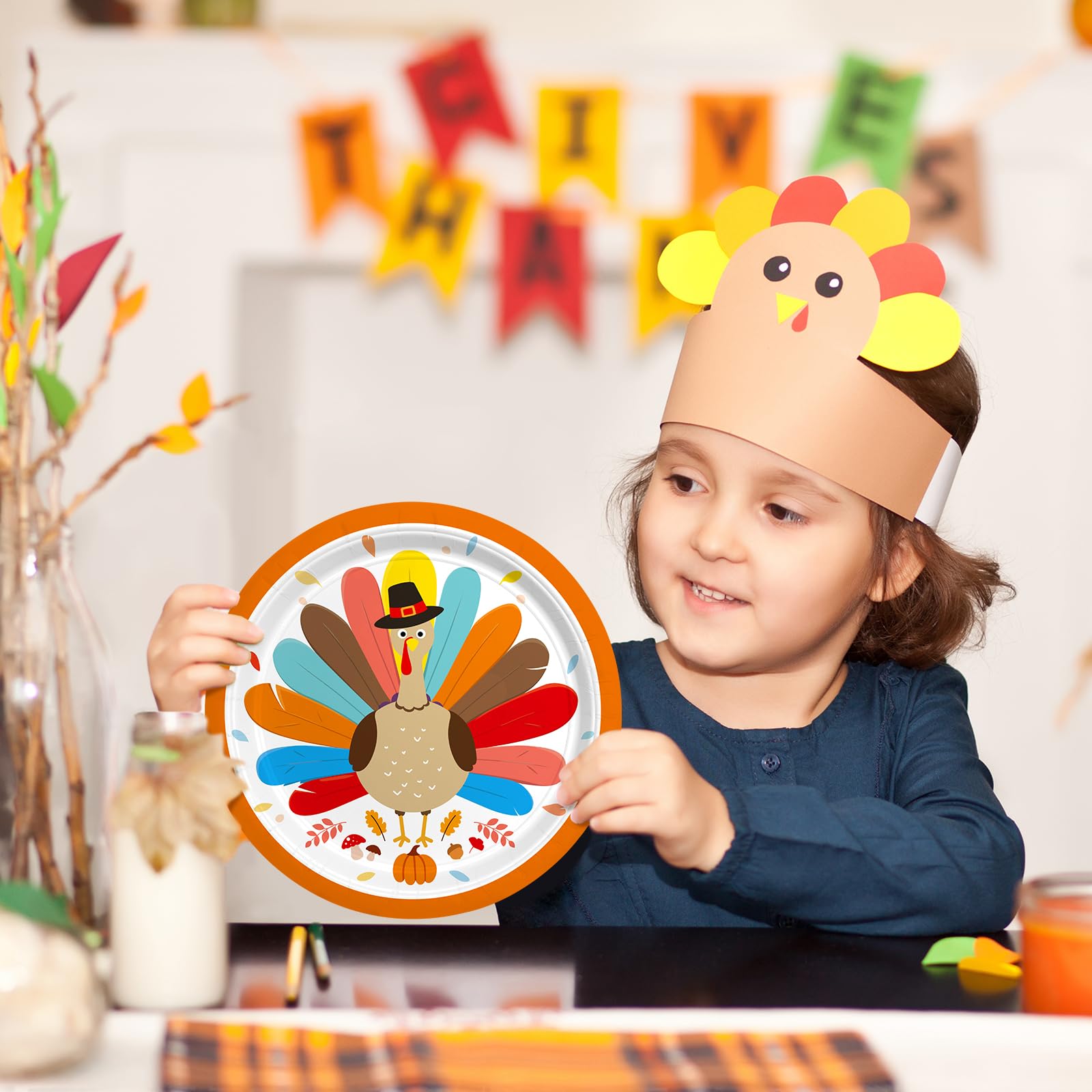 Turkey Thanksgiving Party Supplies Kit For 50 Guests - Complete Autumn-Themed Disposable Dinnerware Set: Dinner & Dessert Plates