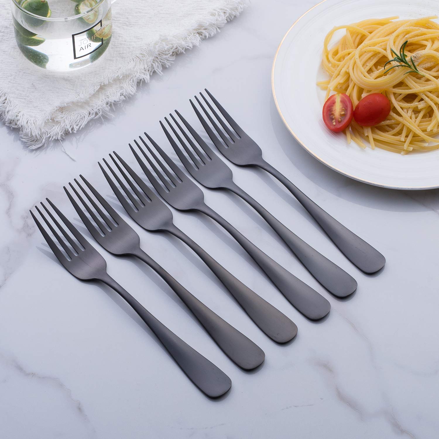Matte Black Dinner Fork, Gogeili Stainless Steel Satin Finish 8.0-Inch Silverware Flatware Fork Set, Service For 6, Dishwasher S