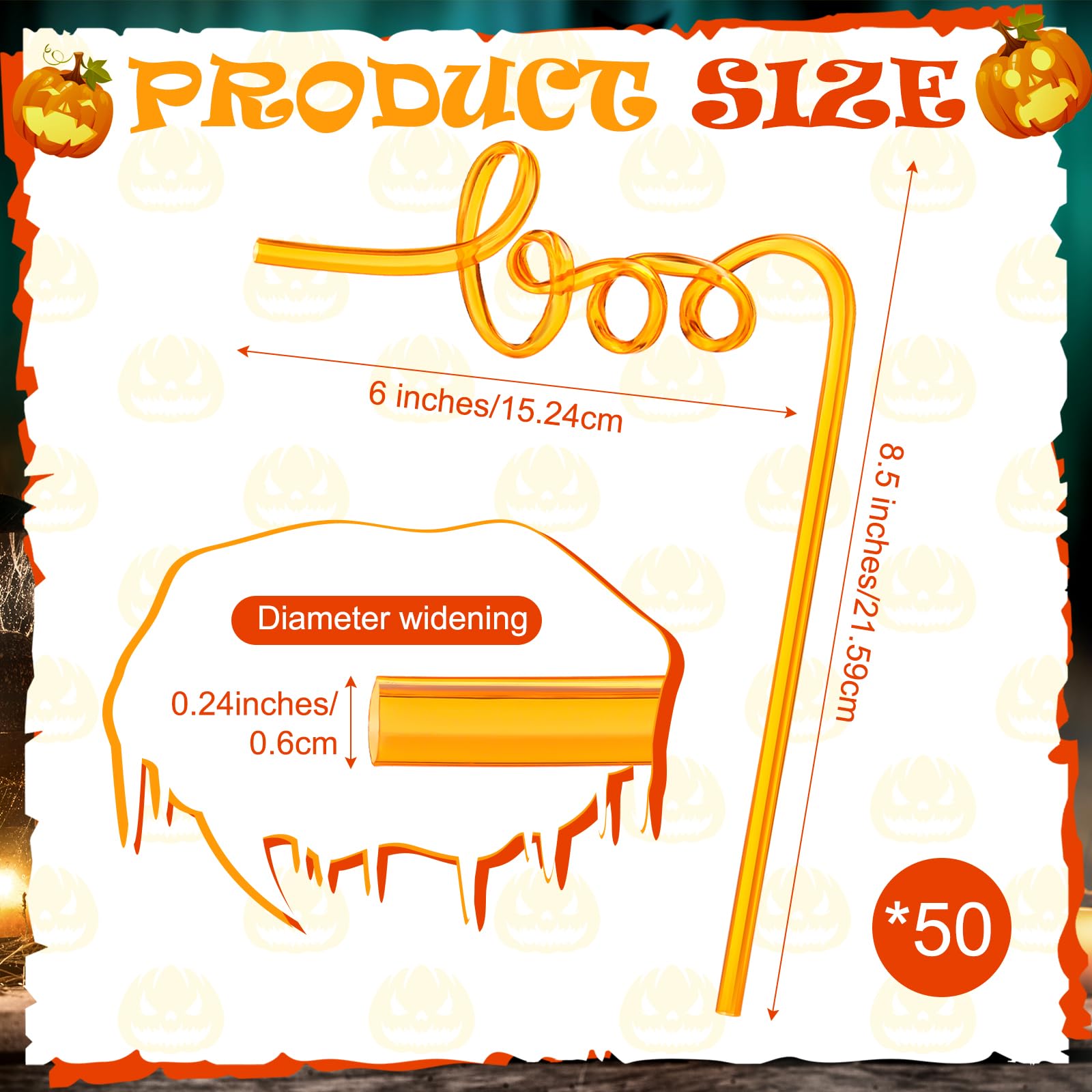 Potchen 50 Pcs Halloween Boo Straws Decoration Bulk Funny Orange Plastic Straws Halloween Fall Thanksgiving Party Gifts Supplies