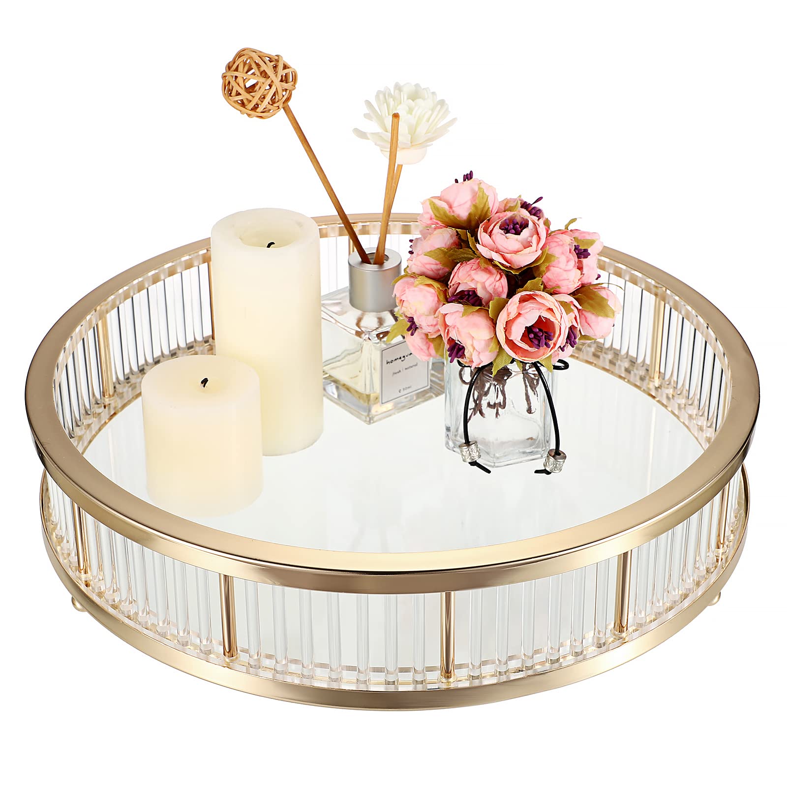 Hipiwe Gold Metal Perfume Tray - 12 Round Vanity Makeup Tray Jewelry Trinket Organizer Tray Coffee Table Decorative Tray Dresser