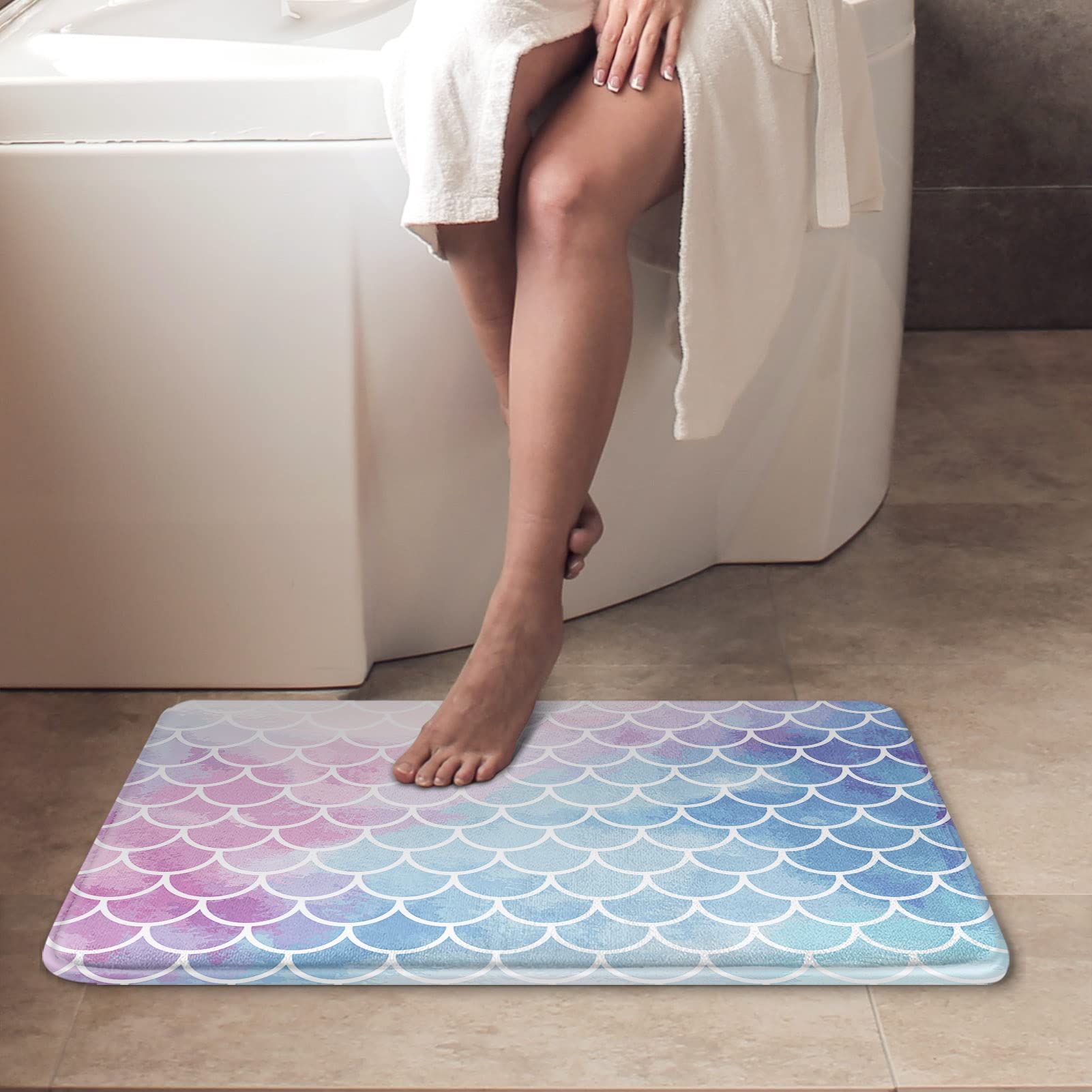 Britimes Purple Pink Gradient Bath Mat Mermaid Scale Texture Bathroom Rugs No Silp Cute Washable Cover Floor Rug Carpets Floor Mat 18x30 Inches for Kitchen Bedroom