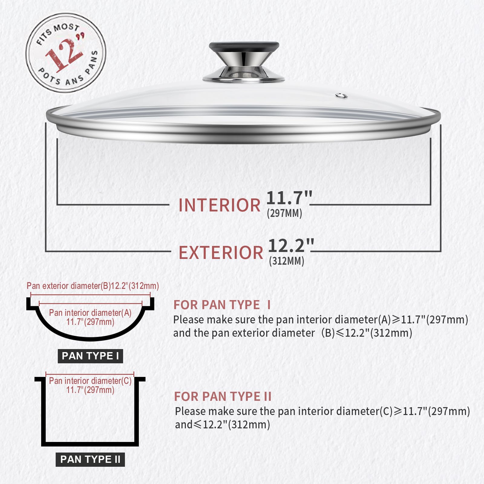 Tempered Glass Lid With Heat Resistant Handle,12/30Cm, Clear