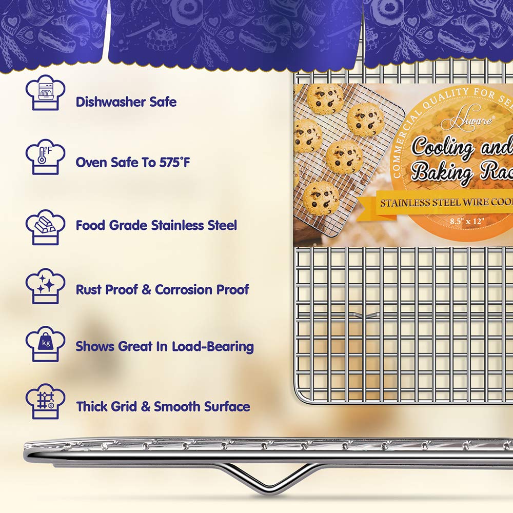 Hiware 2-Pack Cooling Racks For Baking - 8.5'' X 12'' - Quarter Size - Stainless Steel Wire Cookie Rack Fits Quarter Sheet Pan,