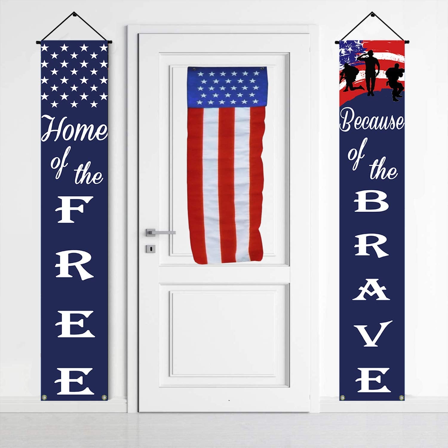 American Flag Patriotic Soldier Porch Sign Banners,Patriotic Decoration For Memorial Day-4Th Of July Decor Hanging,Independence