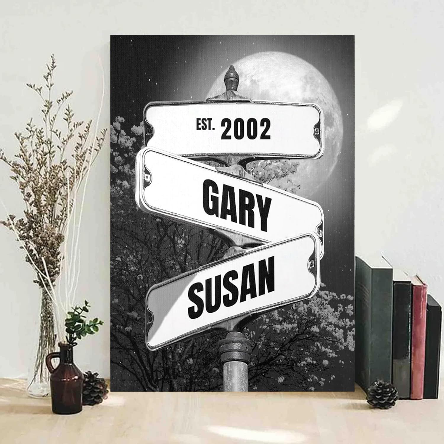 Personalized Full Moon At Night Vintage Street Sign Poster Canvas, Wedding Gifts For Couple, Engagement Gift For Couple, Wedding