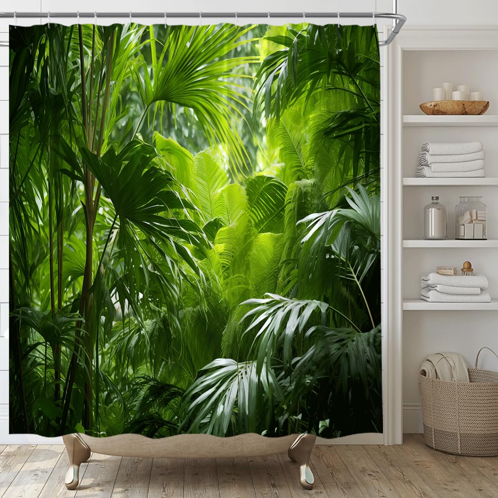 Ysatnsft Jungle Shower Curtain Tropical Rainforest Plam Leaf Forest Tree Nature Summer Fabric Bathroom Decor Set With Hooks,(70'