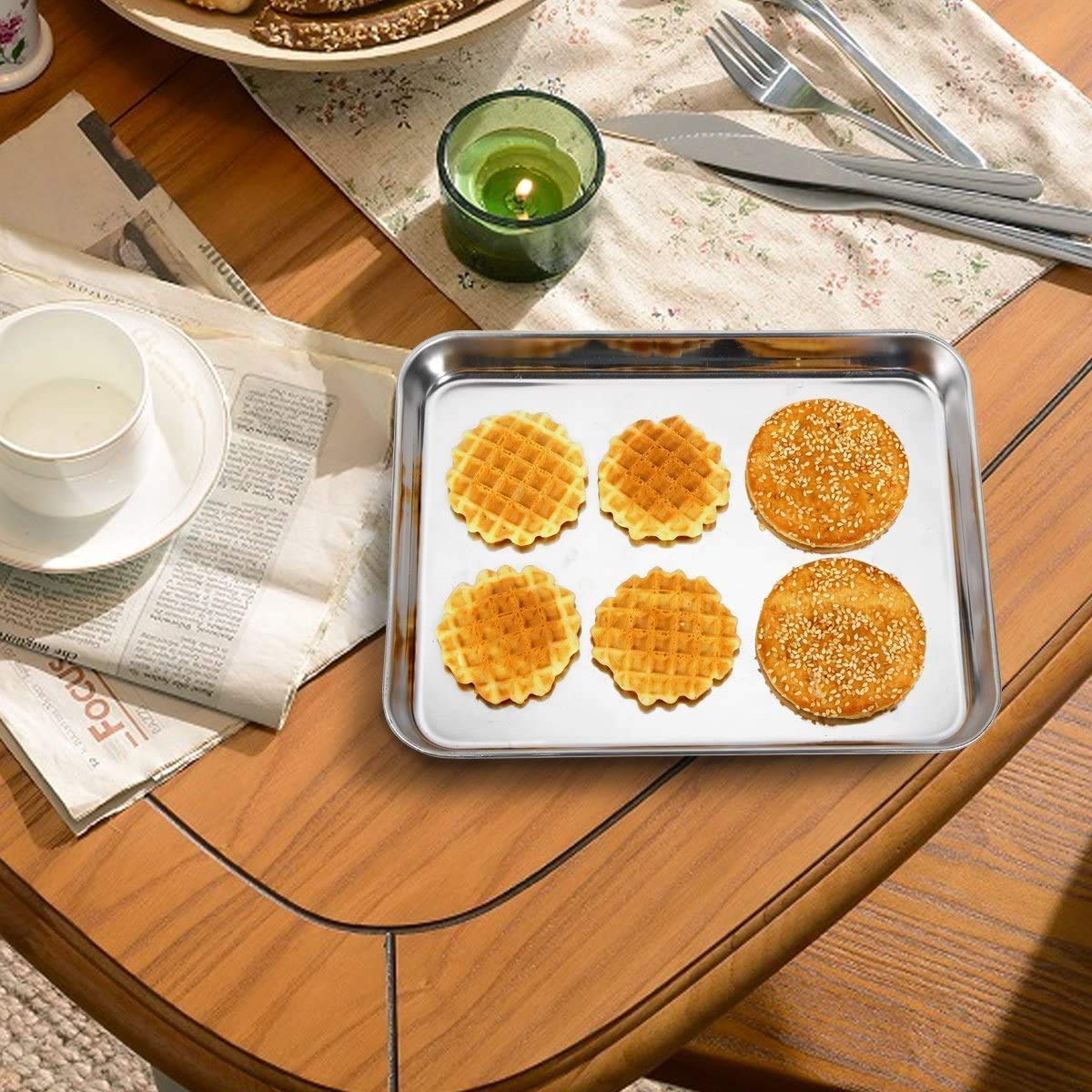 Baking Sheets 2 Pieces, Bastwe Stainless Steel Baking Pan Tray Cookie Sheet, Rectangle Size 9 X 7 X 1 Inch, Healthy  Non Toxic,