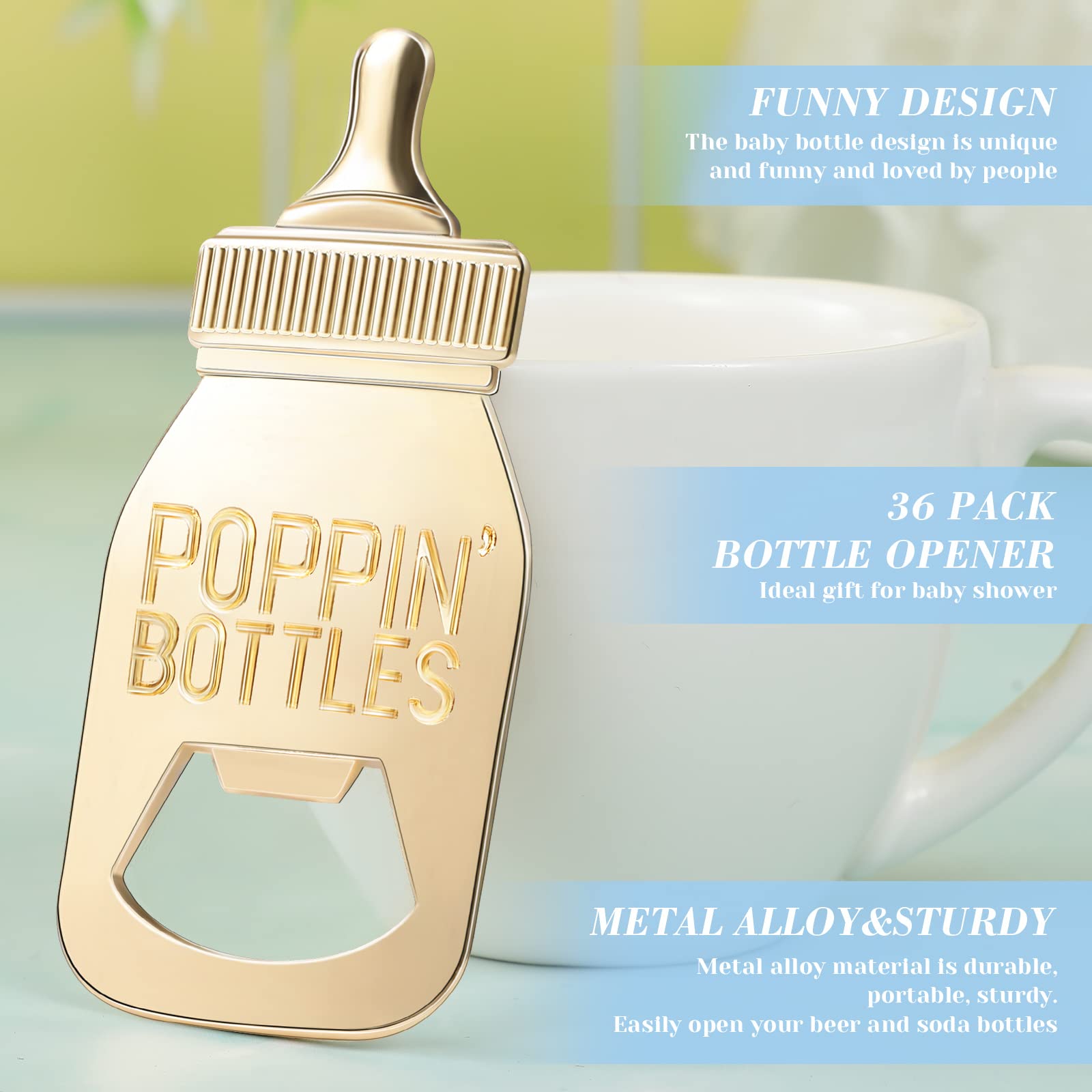 50 Pieces Bottle Opener Baby Shower Favor Cute Poppin Bottles Baby Shower Souvenirs for Guest Prize Party Winner Boy or Girl Gender Reveal Party Thank You Present Party Decoration Supplies (Blue Box)