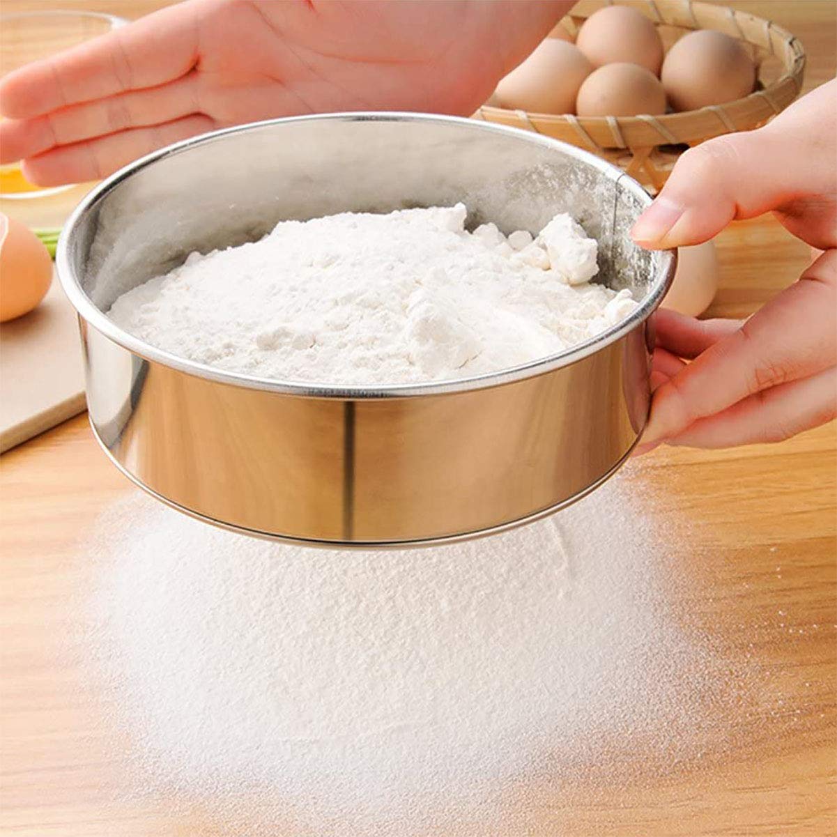 Flour Sifter, Fine Mesh Sifter, Flour Sieve Stainless Steel Round Sifter For Baking Straining Powdering 40 Mesh 15Cm 20Cm