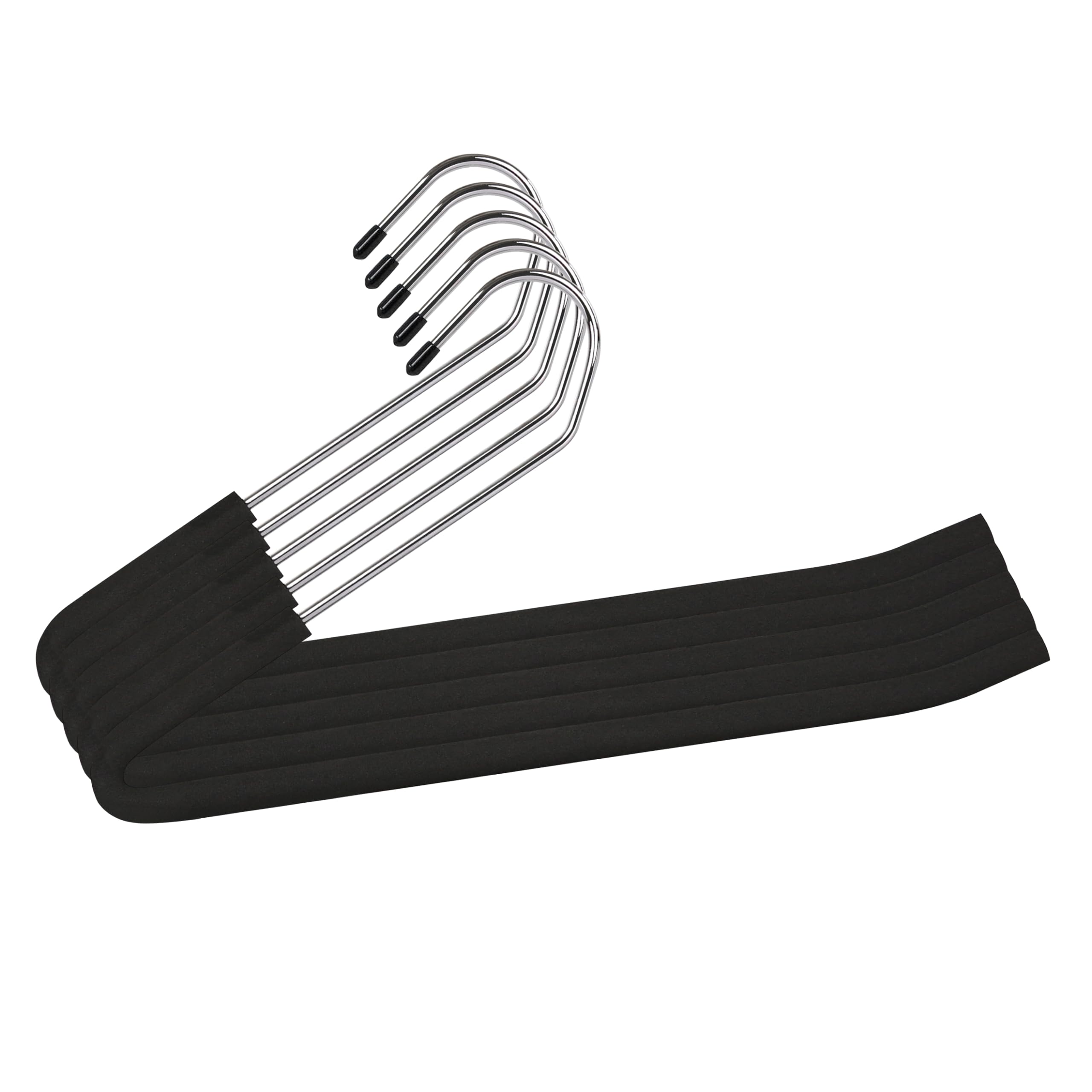 Spring Fever Open Ended Non Slip Sponge Padded Pants Hangers - Chrome Plating Foam Heavy Duty Space Saving Black 10