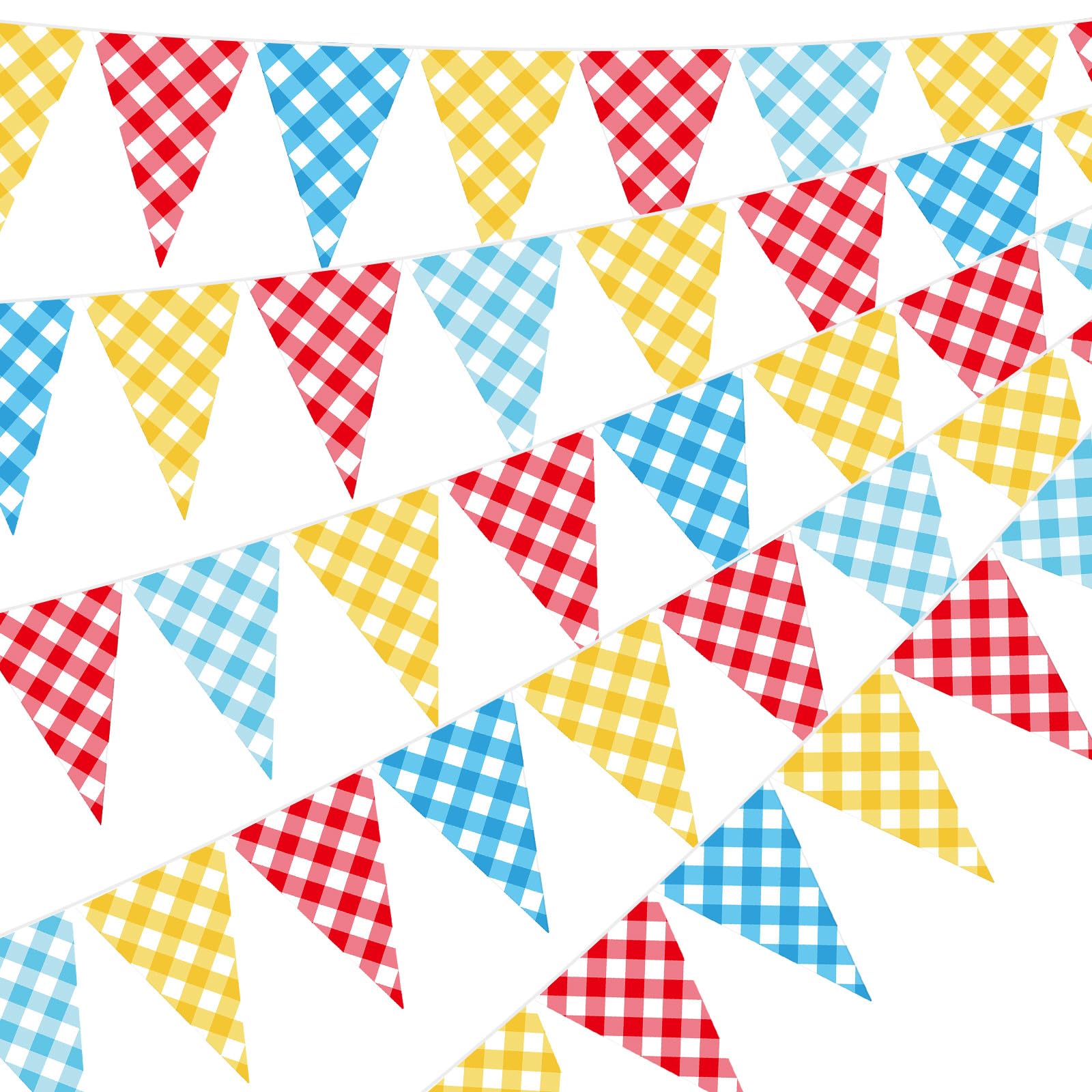 Pasimy 5 Pcs County Fair Party Decorations County Fair Hanging Pennant Banner Red Yellow Blue Checkered Triangle Flag Pennant Fa