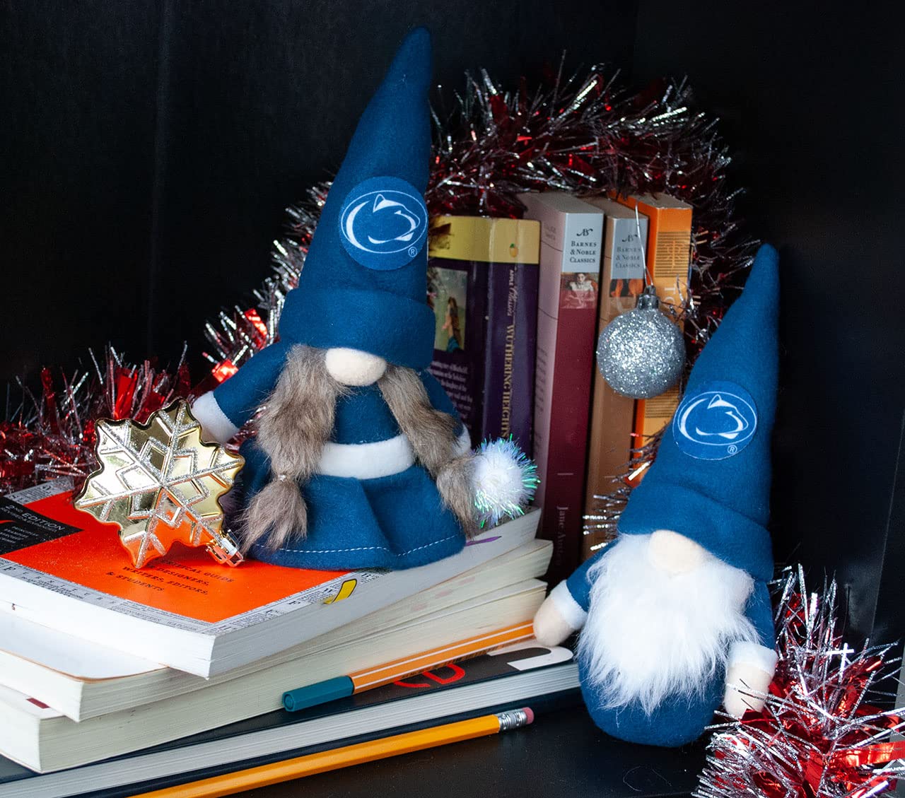 Penn State University Nittany Lions Set of 2 Plush Gnome Christmas Tree Ornaments by Hannas Handiworks - Fan/Cheerleader Holiday