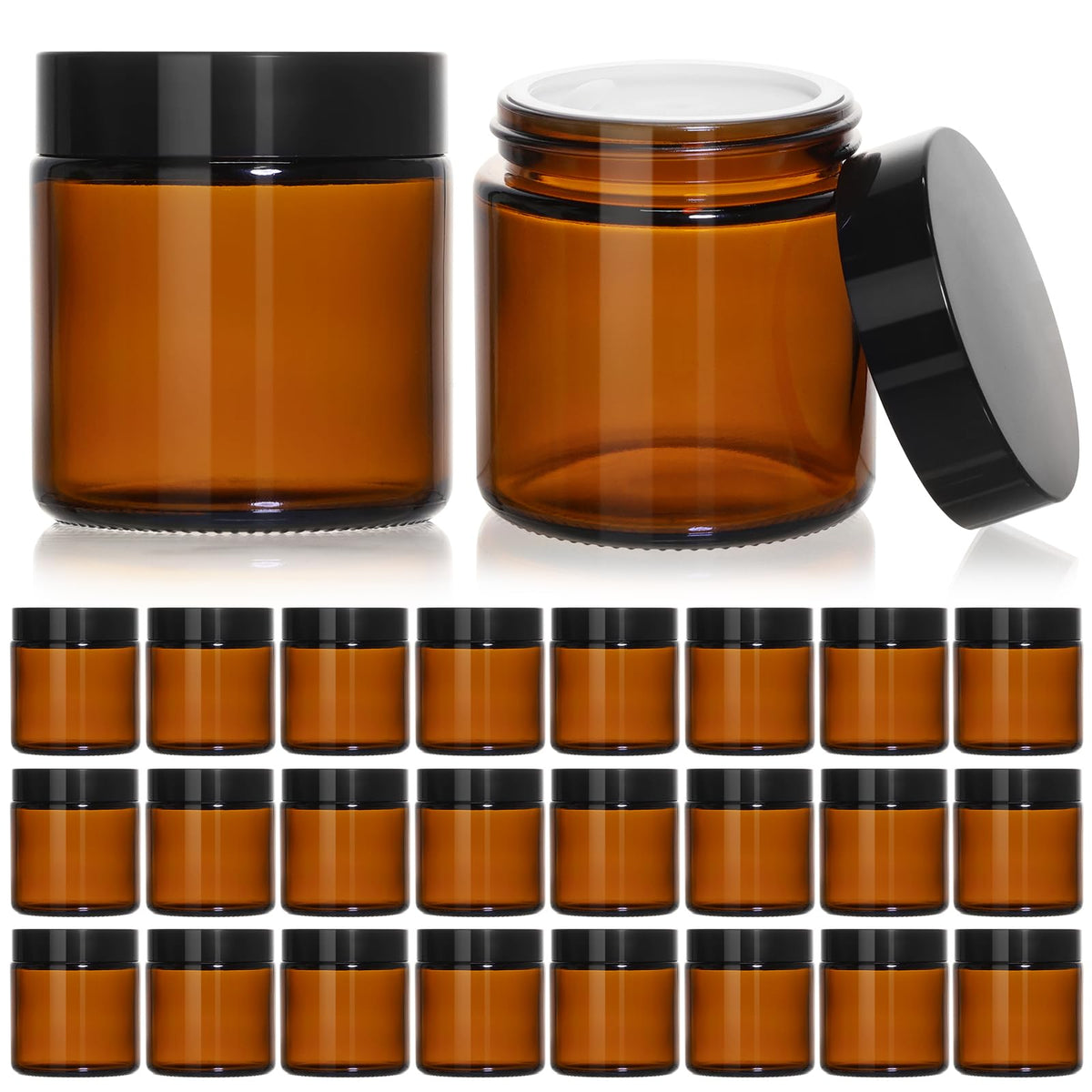 Keywing 4Oz Small Glass Jars With Black Lids, 24 Pack Amber Empty Cosmetic Containers Round Glass Jar With Inner Liners For Loti
