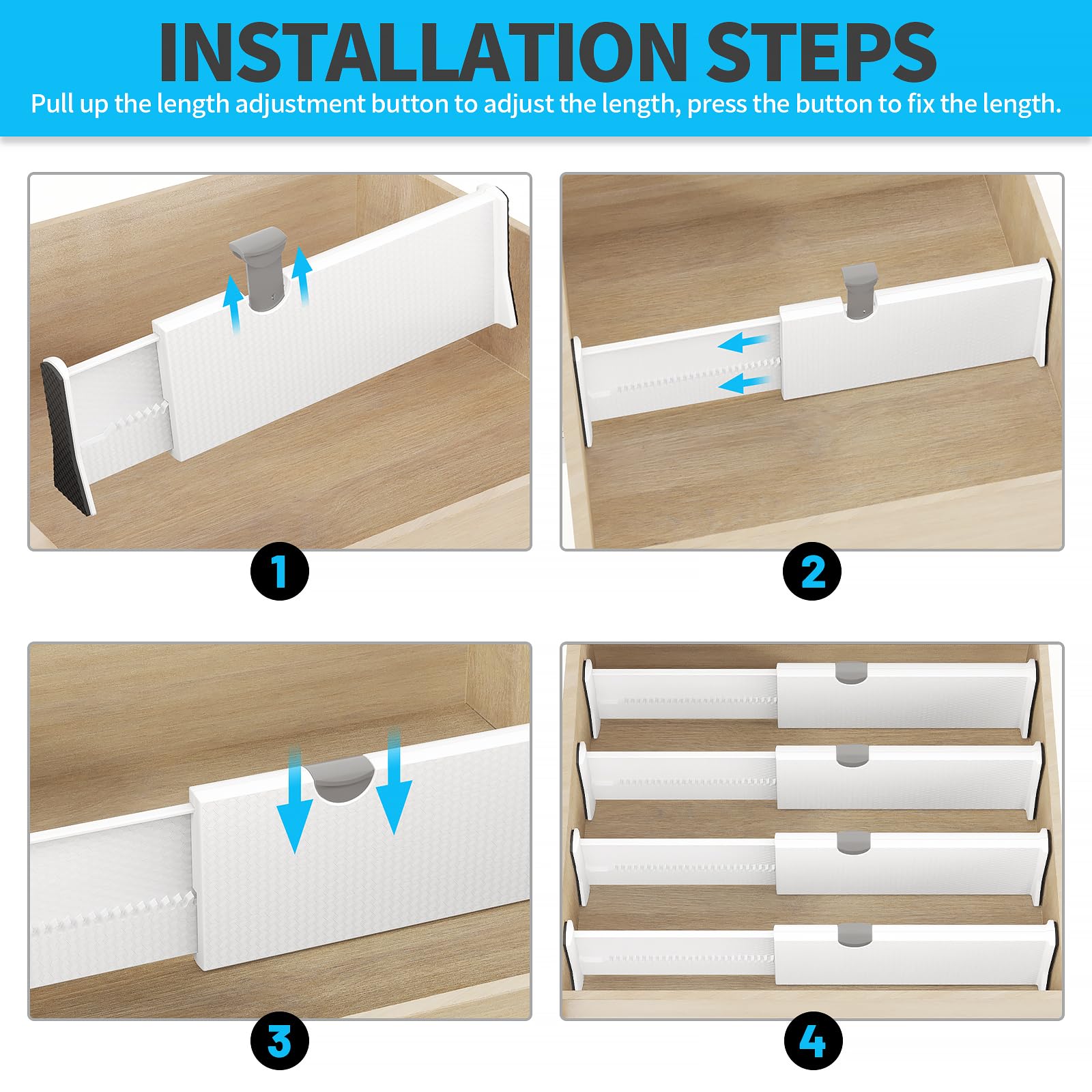 NTQNOIKA Drawer Dividers Organizer 10 Pack, Adjustable Separators 4'' High Expandable from 11-17'' for Bedroom, Bathroom, Closet