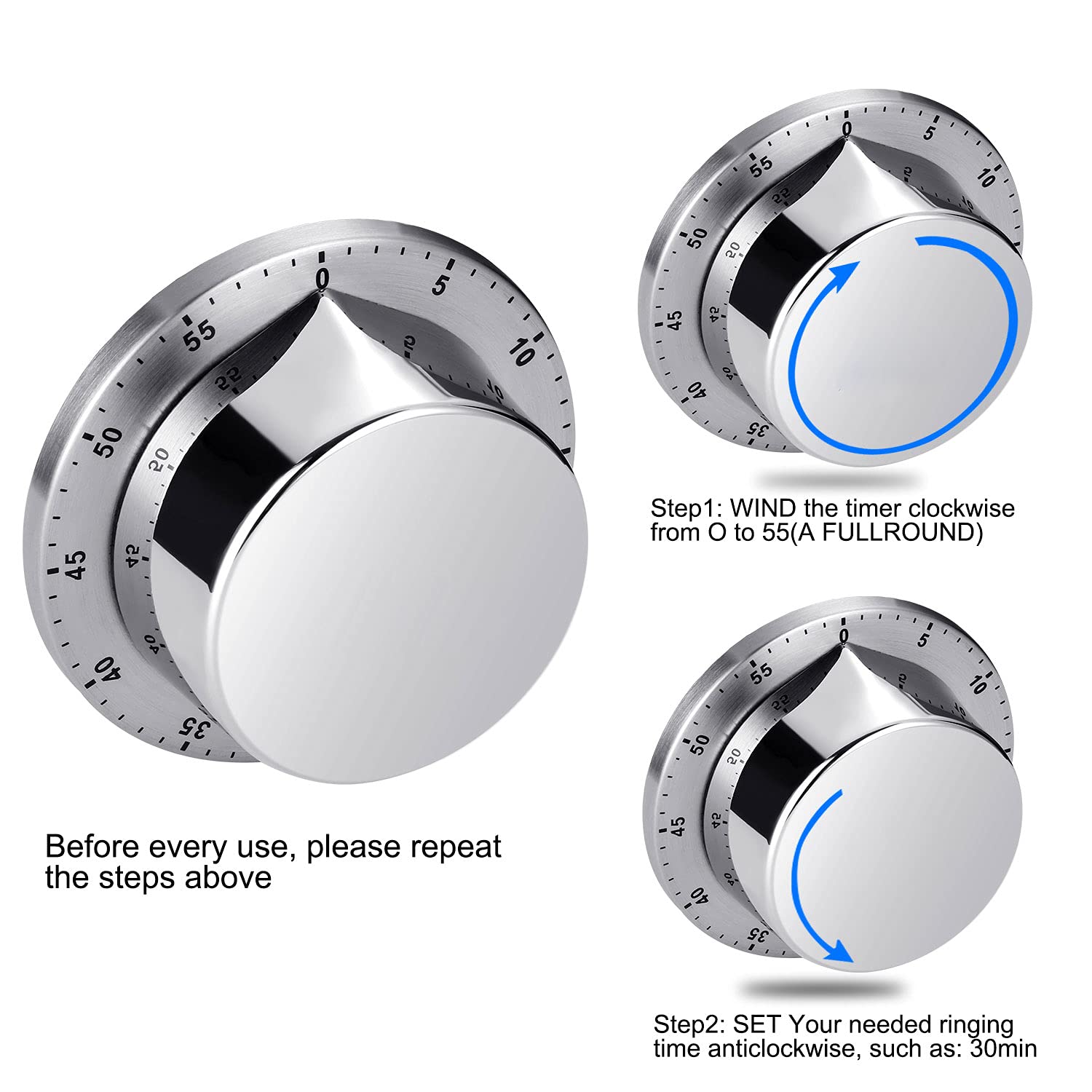 Albayrak Kitchen Timers For Cooking, Chef Cooking Timer Clock With Loud Alarm, No Batteries Required, 100% Mechanical Desk Timer