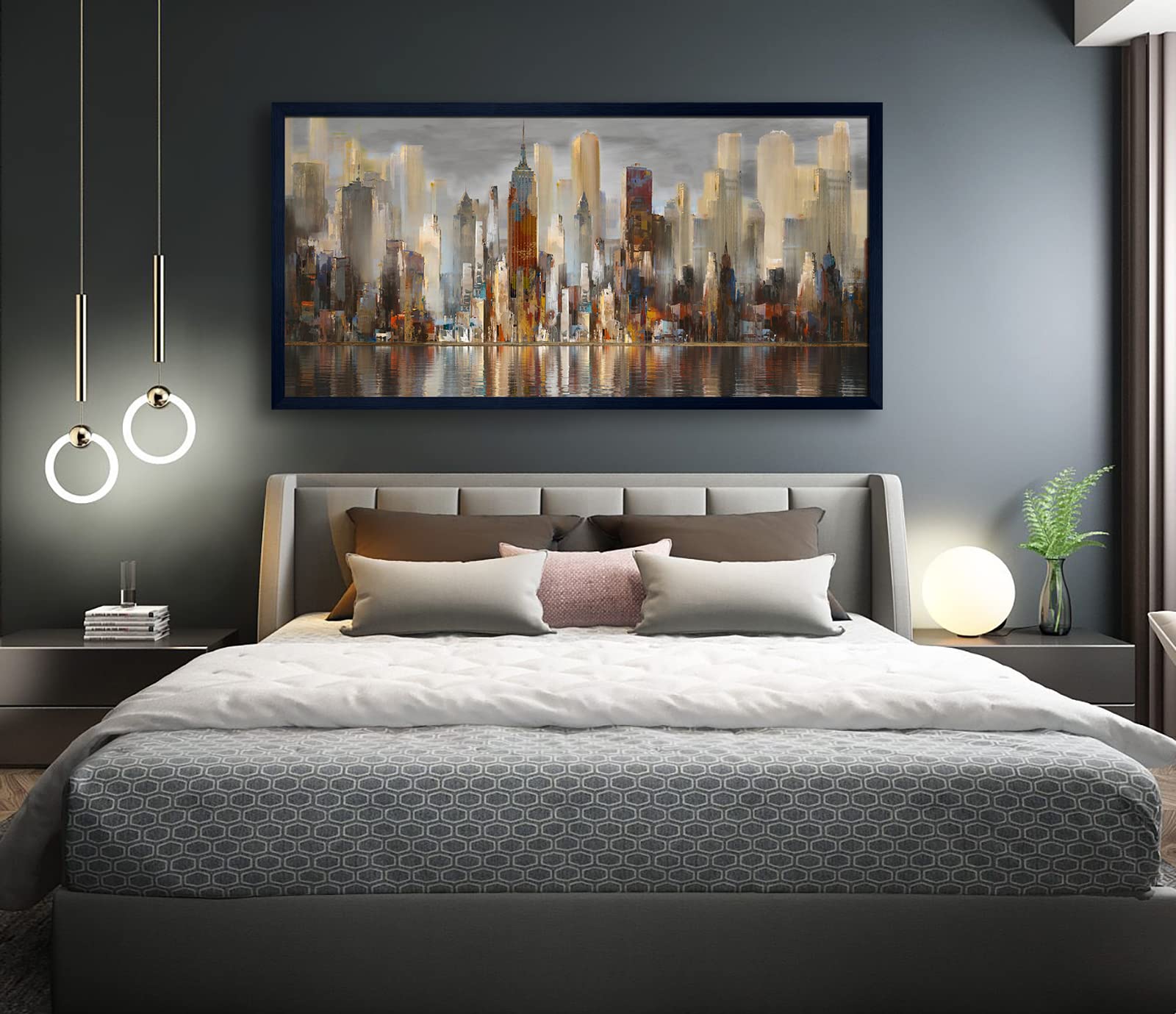 Framed Wall Art Large Cityscape New York Wall Decor Canvas Prints Abstract Brown City Theme Paintings Modern Canvas Wall Art For