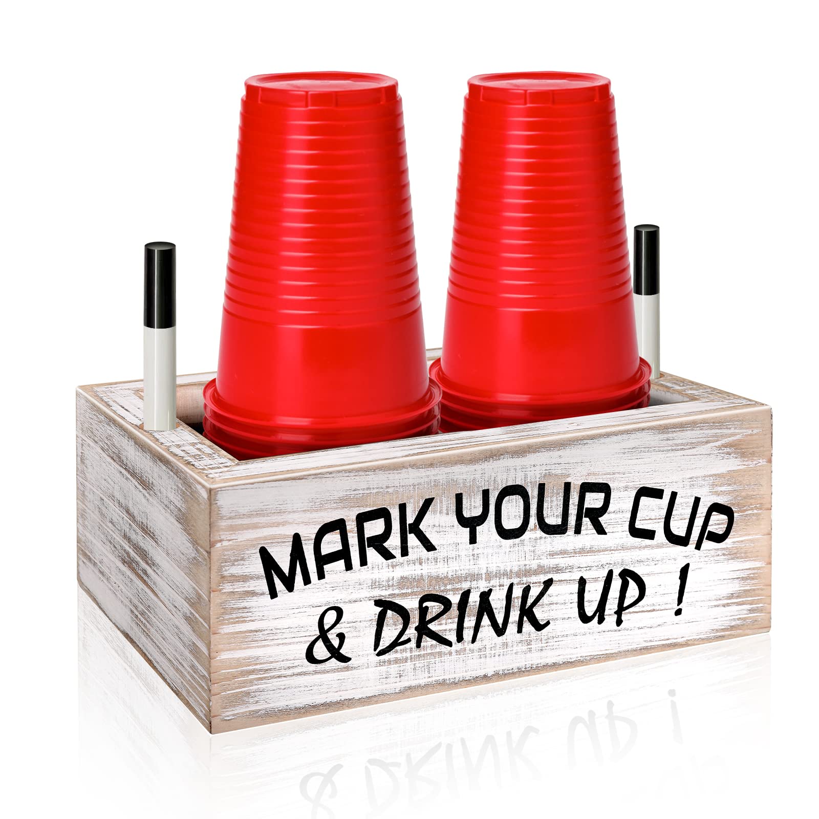 Wood Double Disposable Cup Holder With Marker Slot, Mark Your Cup And Drink Up Plastic Cup Organizer Drink Dispenser For Wedding