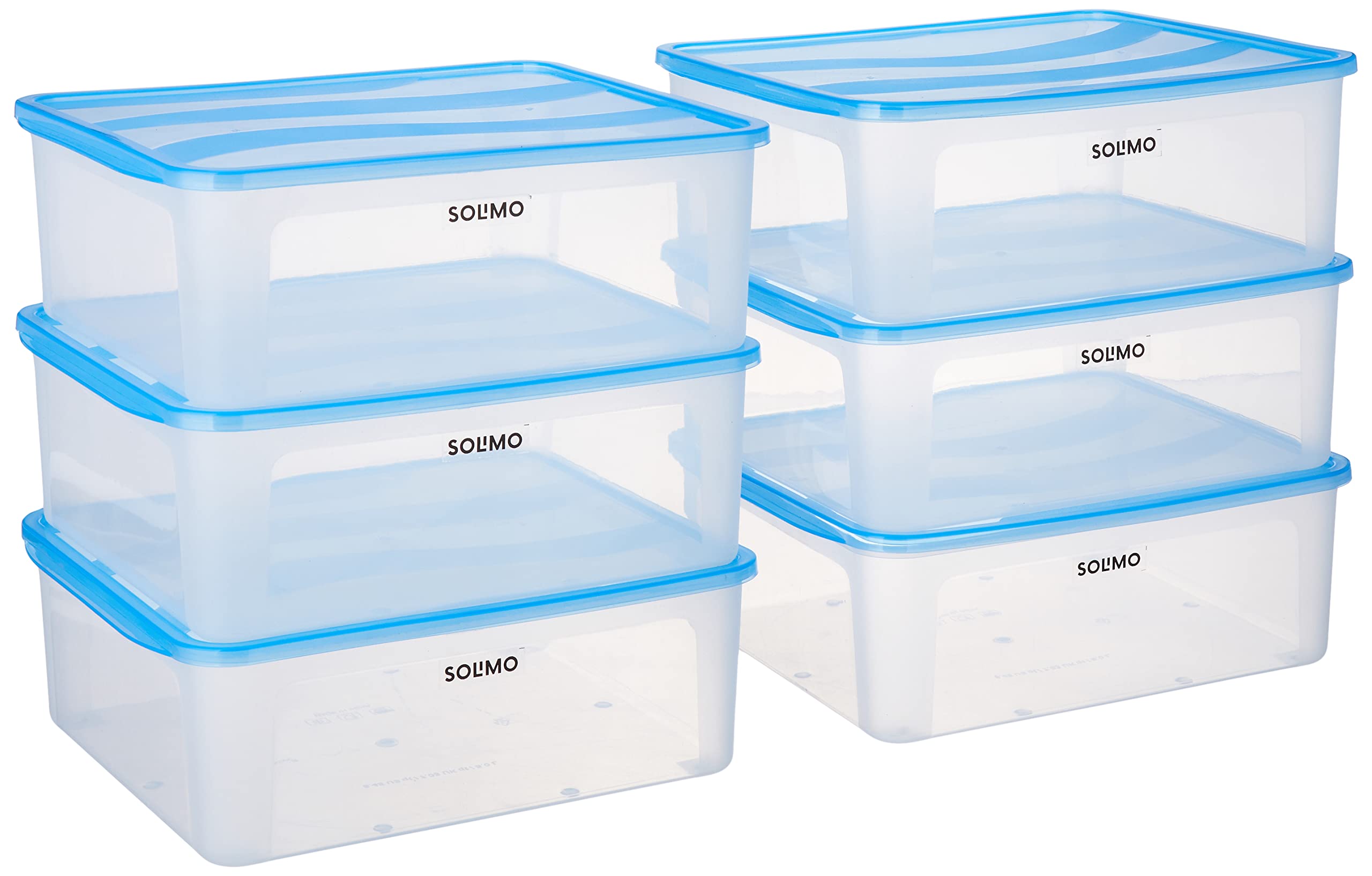Amazon Brand - Solimo Plastic Fridge Multi Storage Container With Lid (Set Of 6, 8000Ml, Blue)