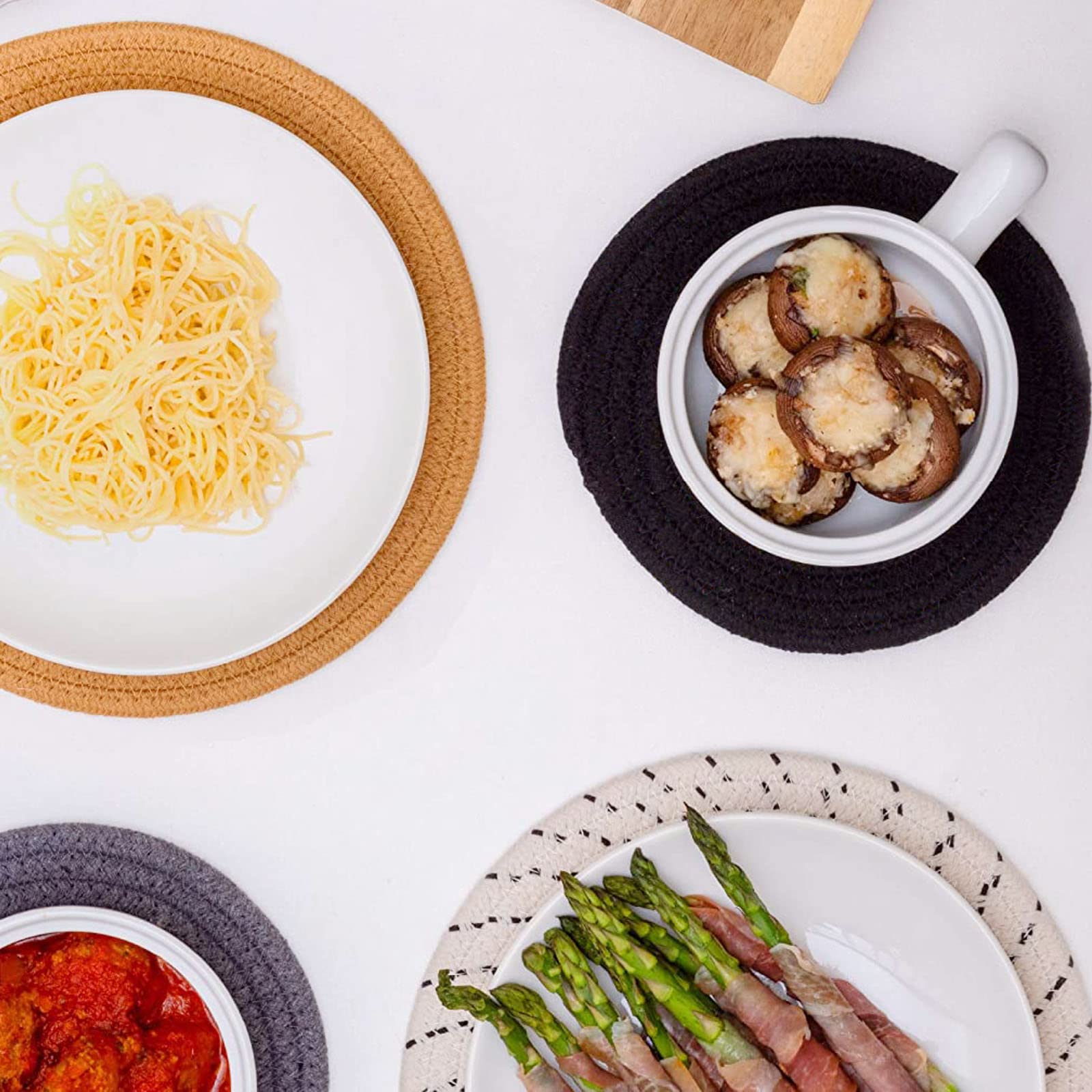 Casaphoria Potholders Set Trivets Set 4Pcs 2Sizes 7 & 9 Inches Diameter 100% Eco Pure Cotton Thread Weave Trivets Hot Pots Pans