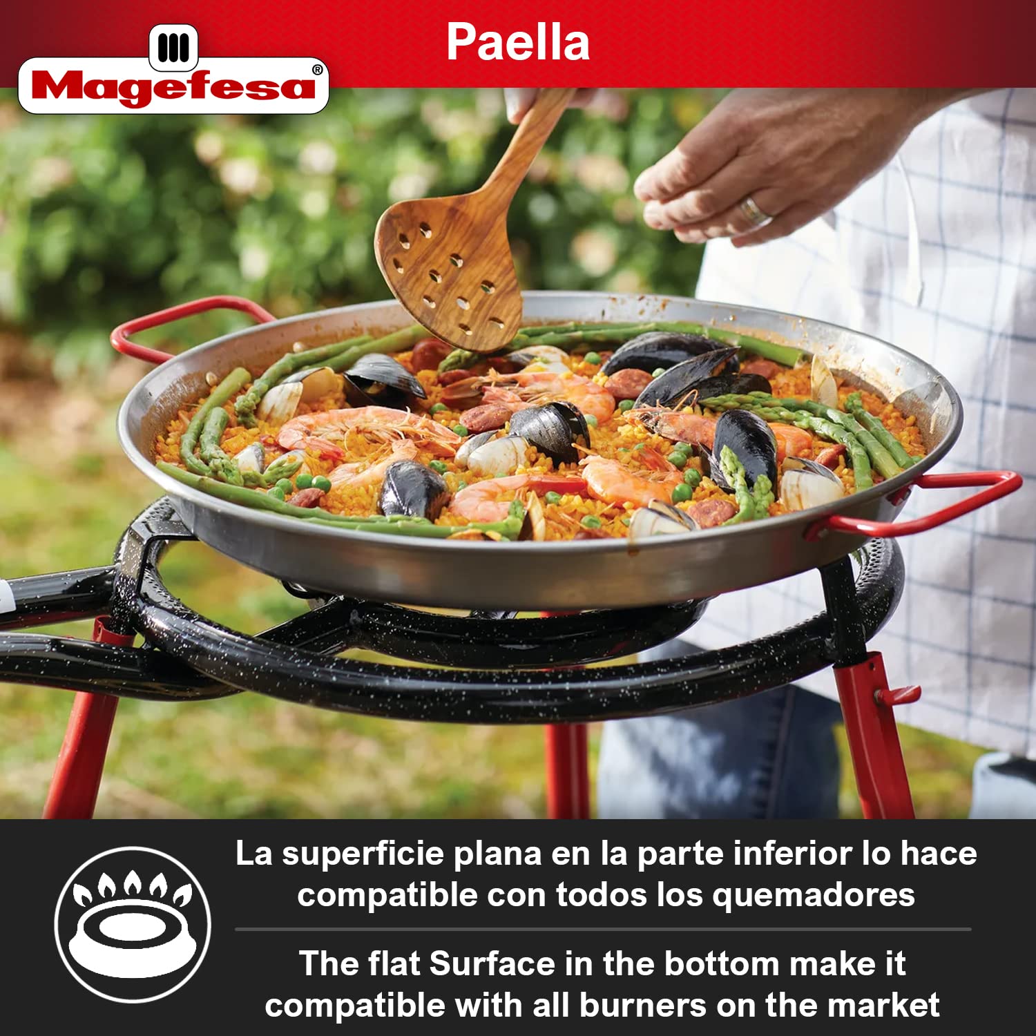 Magefesa Carbon - Paella Pan 17 In - 42 Cm For 10 Servings, Made In Carbon Steel, With Dimples For Greater Resistance And Lightn