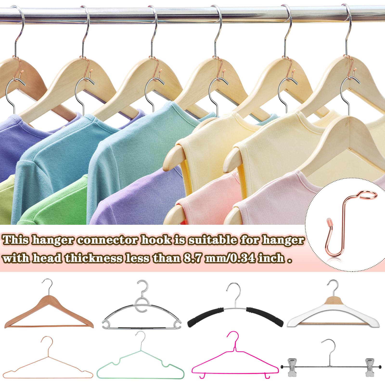 50 Pieces Hanger Connector Hooks Metal Hanger Extender Hooks Stable Clothes Hanger Connector For Different Clothes Hangers, 8.7