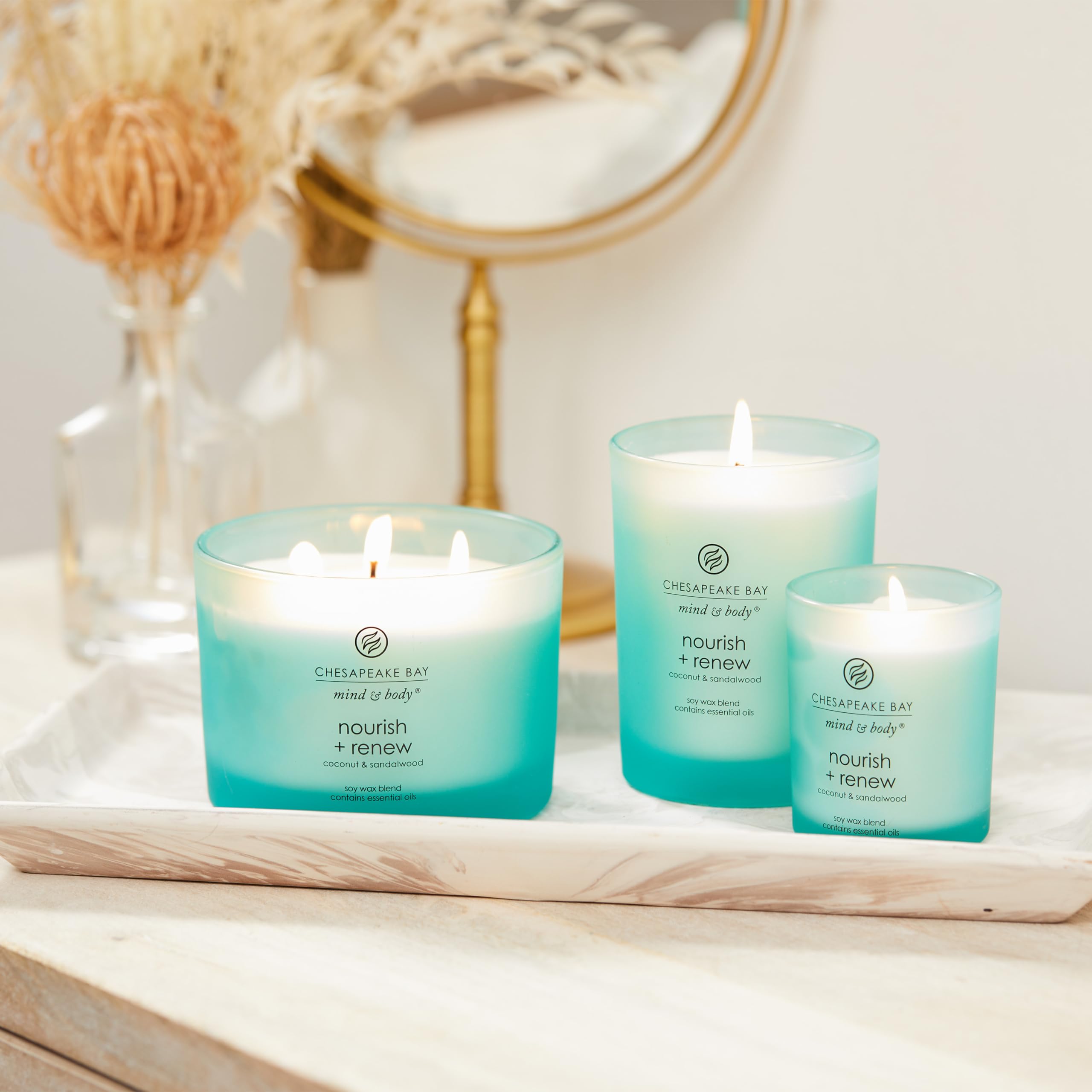 Chesapeake Bay Candle Mind & Body 3-Wick Coffee Table Jar Candle, Nourish + Renew (Coconut & Sandalwood)