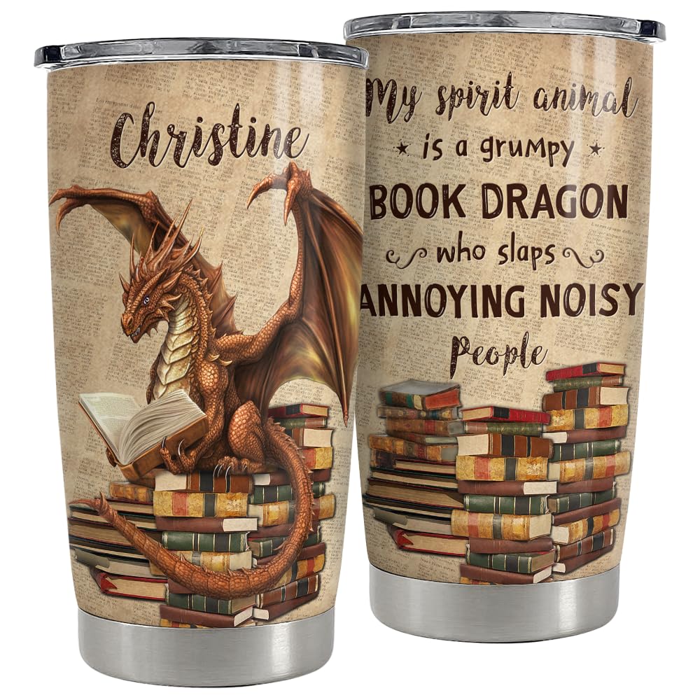 SANDJEST Personalized Dragon Tumbler Book Dragon 20oz 30oz Tumblers with Lid Gift for Book Lovers Dragons Love Women Girl Friend