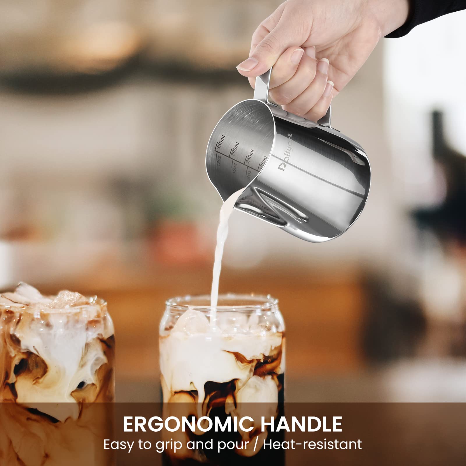 Milk Frothing Pitcher, Dailyart 12Oz/350Ml Milk Frother Cup 304 Stainless Steel Espresso Milk Steaming Pitcher With Art Pen, Esp