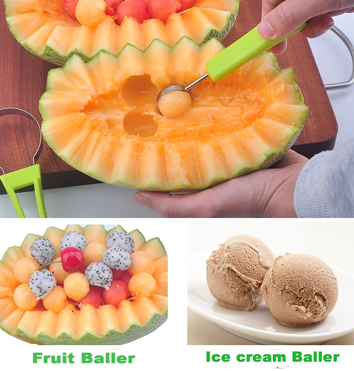 Melon Baller Scoop Set,Watermelon Scooper,4 In 1 Stainless Steel Fruit Carving Tools Set,Watermelon Slicer Ice Cream Baller,Frui