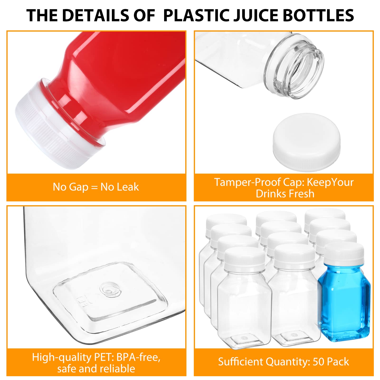 50 Pcs 4 Oz Liquid Vial Plastic Juice Bottle With Lid Reusable Clear Beverage Container, Freezer Safe, Leak Proof For Juice, Mil