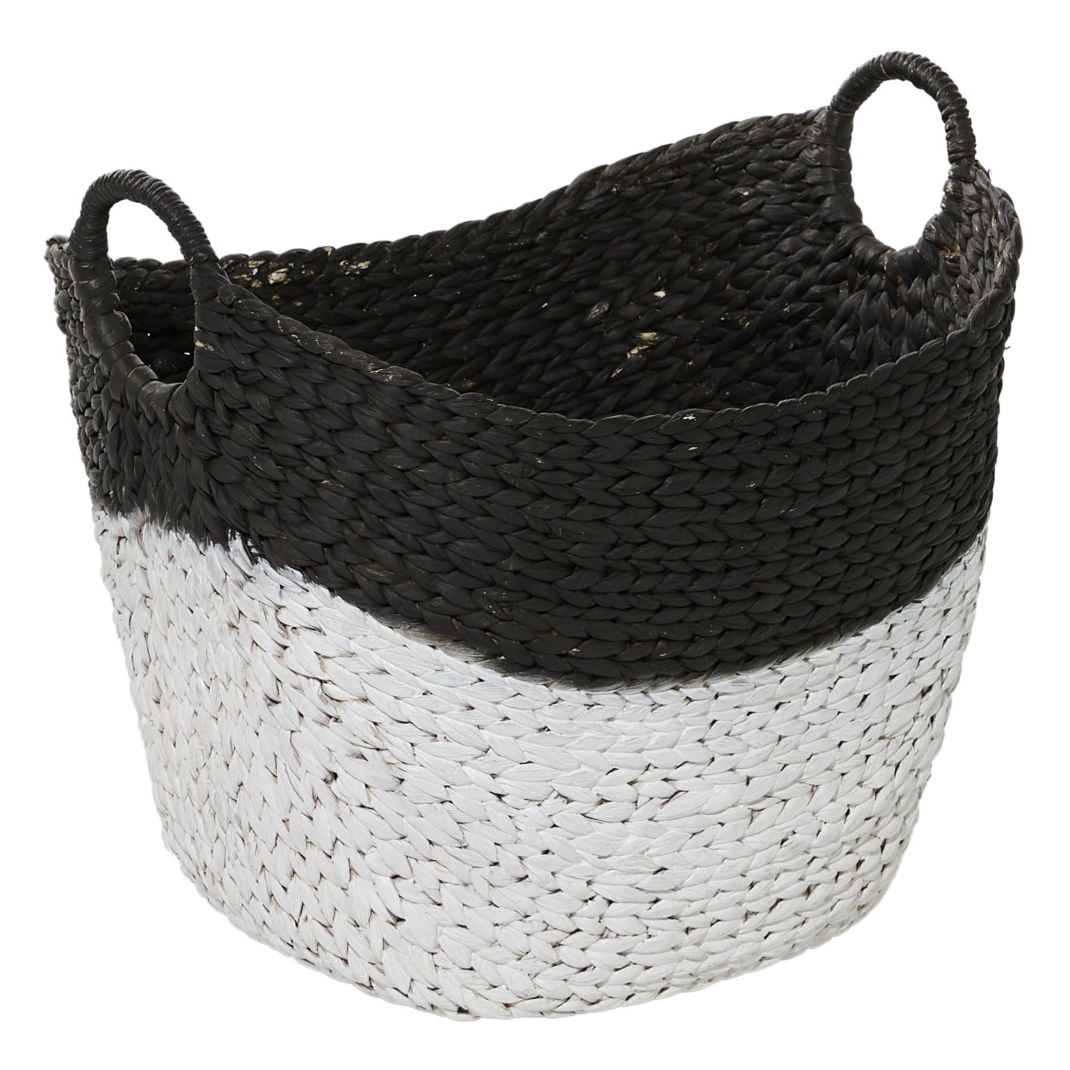 Cosmoliving By Cosmopolitan Seagrass Handmade Large Woven Storage Basket With Handles, 22'' X 17'' X 19'', Black
