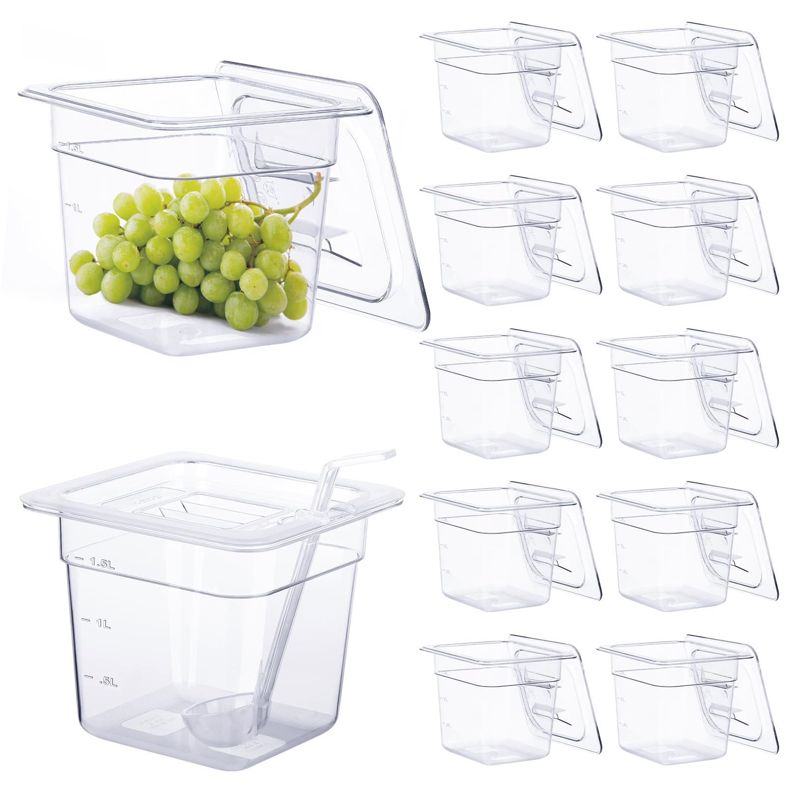 Pyqth 12 Pack Plastic Clear Food Pan With Lids, 1/6 Size 6'' Deep Polycarbonate Commercial Food Pans Stackable Food Storage Cont