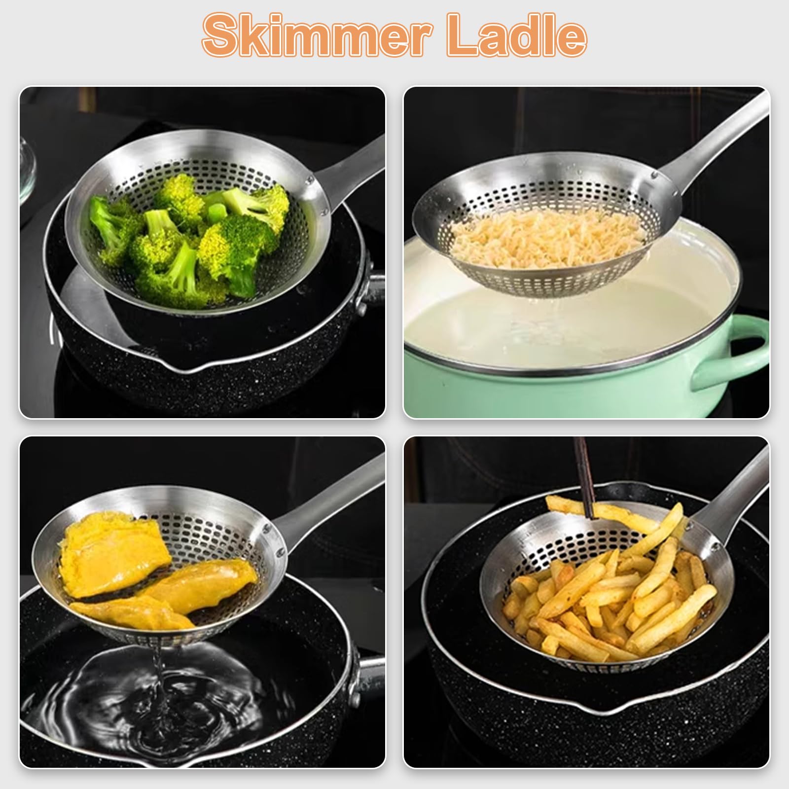 Skimmer Ladle Skimmer Spoon 304 Stainless Steel Skimmer 14.5 Ln For Cooking Frying Skimming Colander/Strainer Stainless Steel Ki