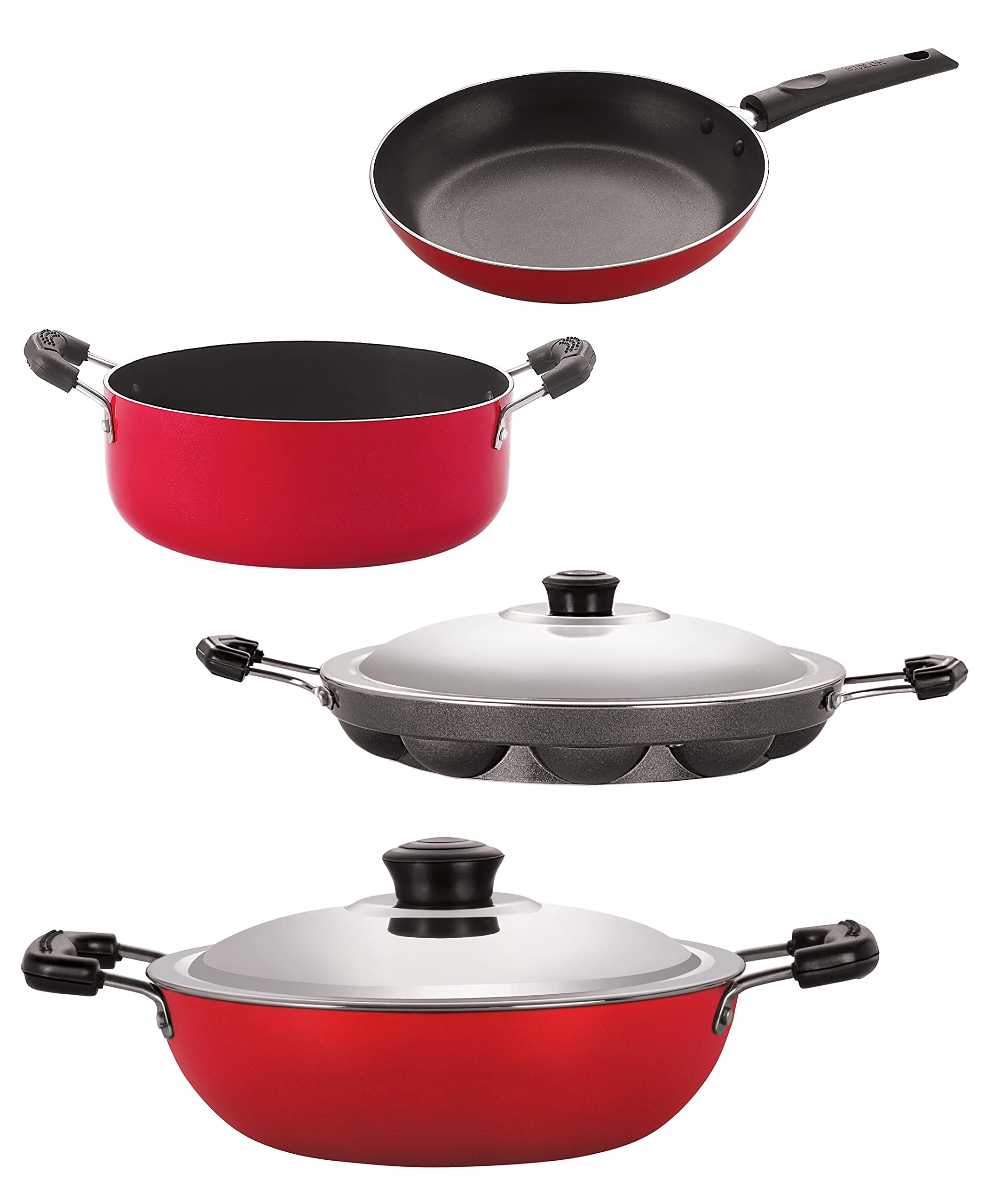 Nirlon Non Stick Cookware Set Of 4 Pieces Combo With Bakelight Handle (Dkd(J)_Tp22_Ap12_Cs24)