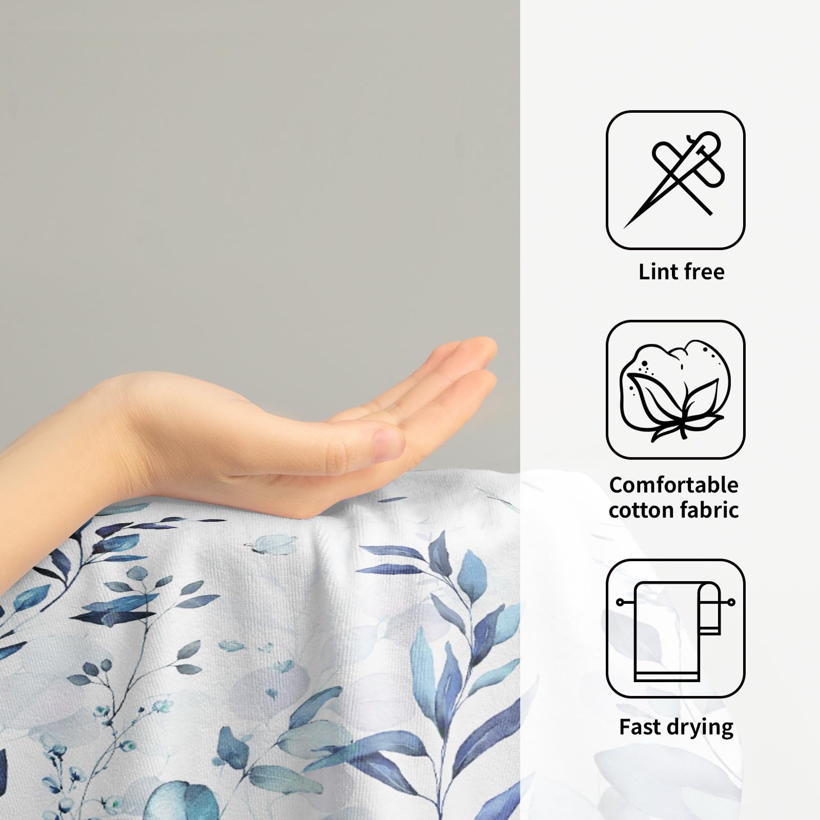 Blue Eucalyptus Leaves Hand Towels Set Of 2, Botanical Leaf Floral Face Towel 28X14 Inch, Quick Dry Super Absorbent Soft Washclo